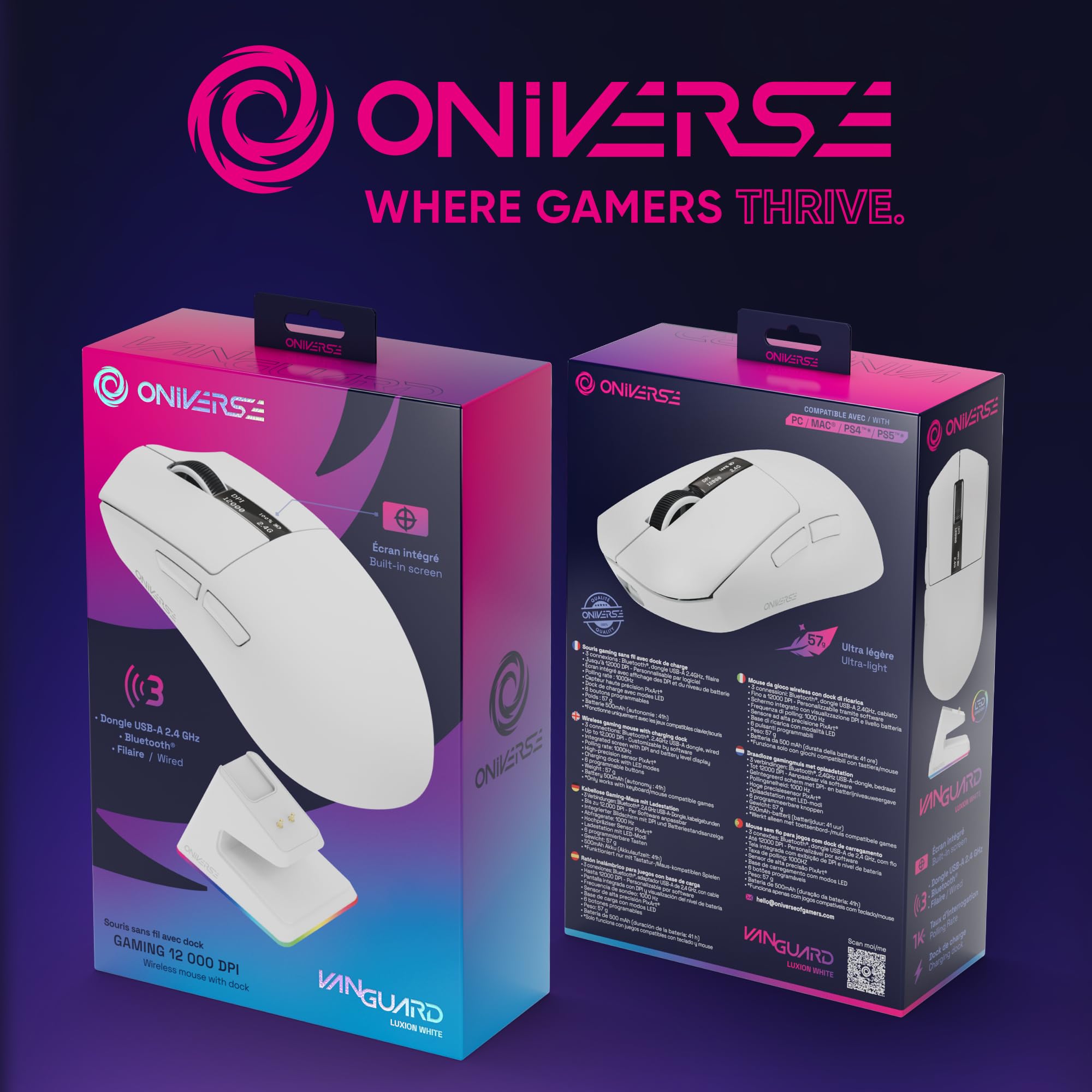Oniverse Vanguard mouse gaming wireless 12000 DPI dock