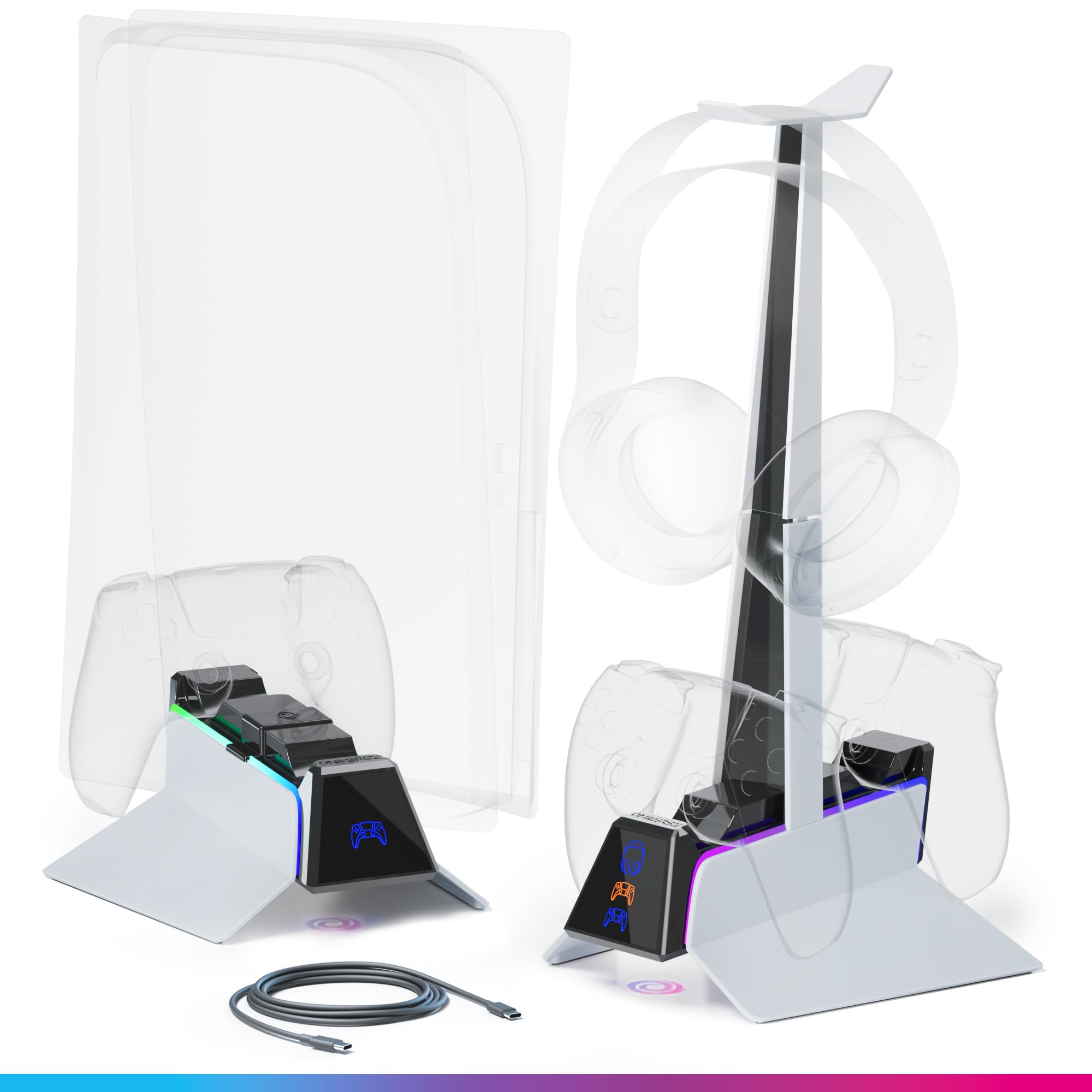 Oniverse Stazione ricarica PS5 bianca doppio DualSense + cuffie