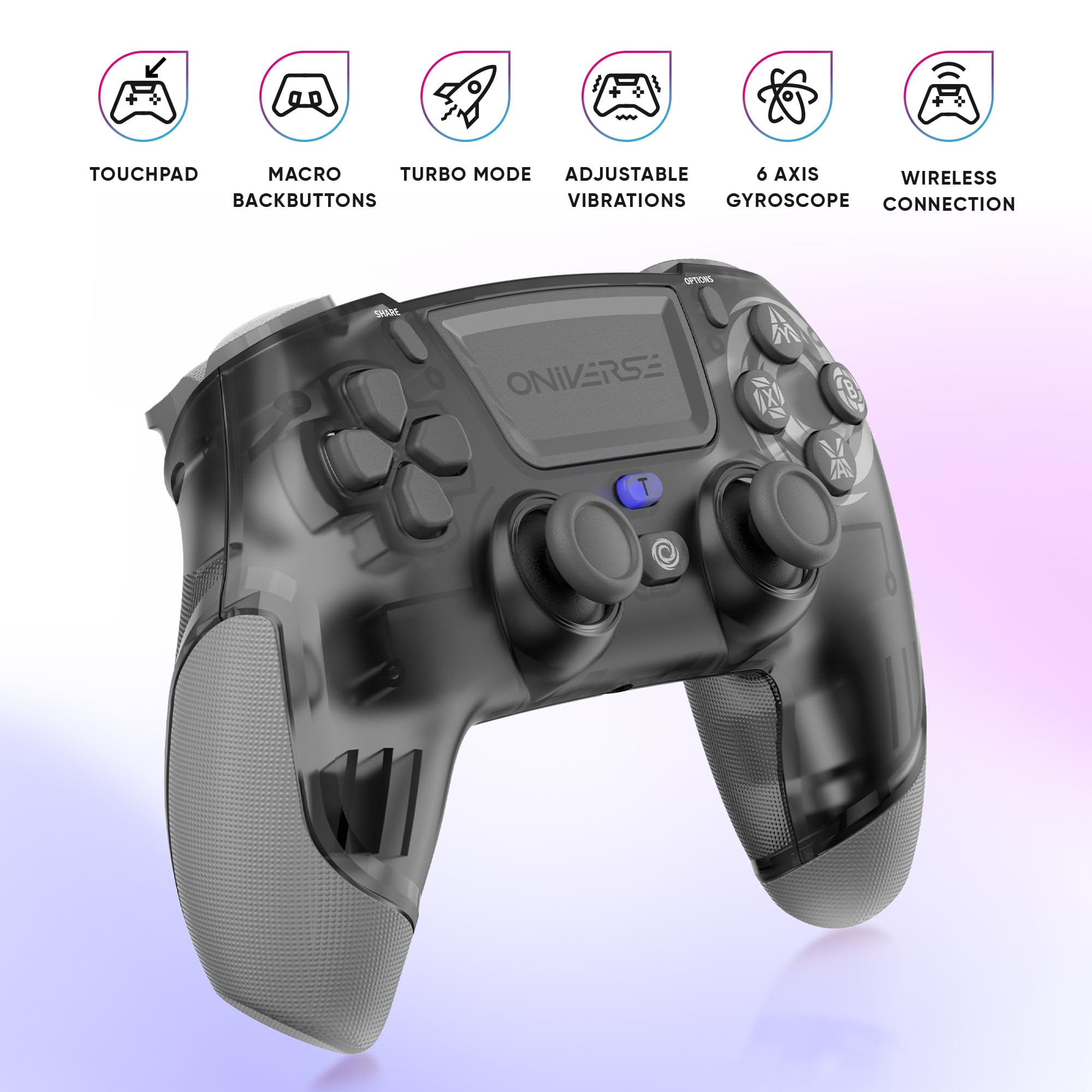 Oniverse Revolt Controller Wireless Mercury Grey PS4 PC Macro