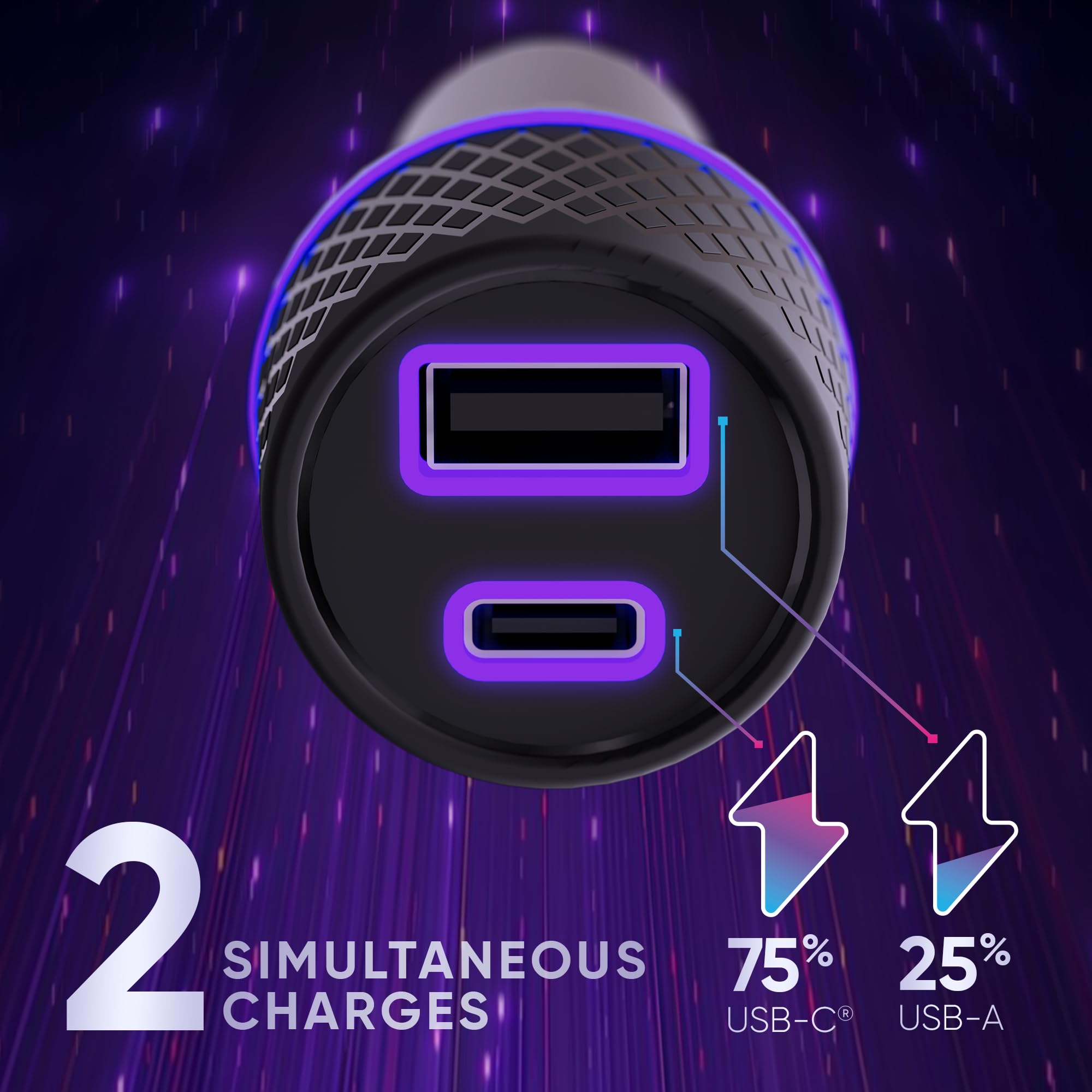 Oniverse Adattatore Accendisigari 60W caricatore auto USB-C USB-A cavo