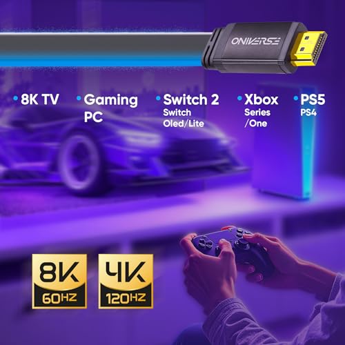 Oniverse Cavo HDMI 2.1 LED 8K 2 m piatto blu 48 Gbps