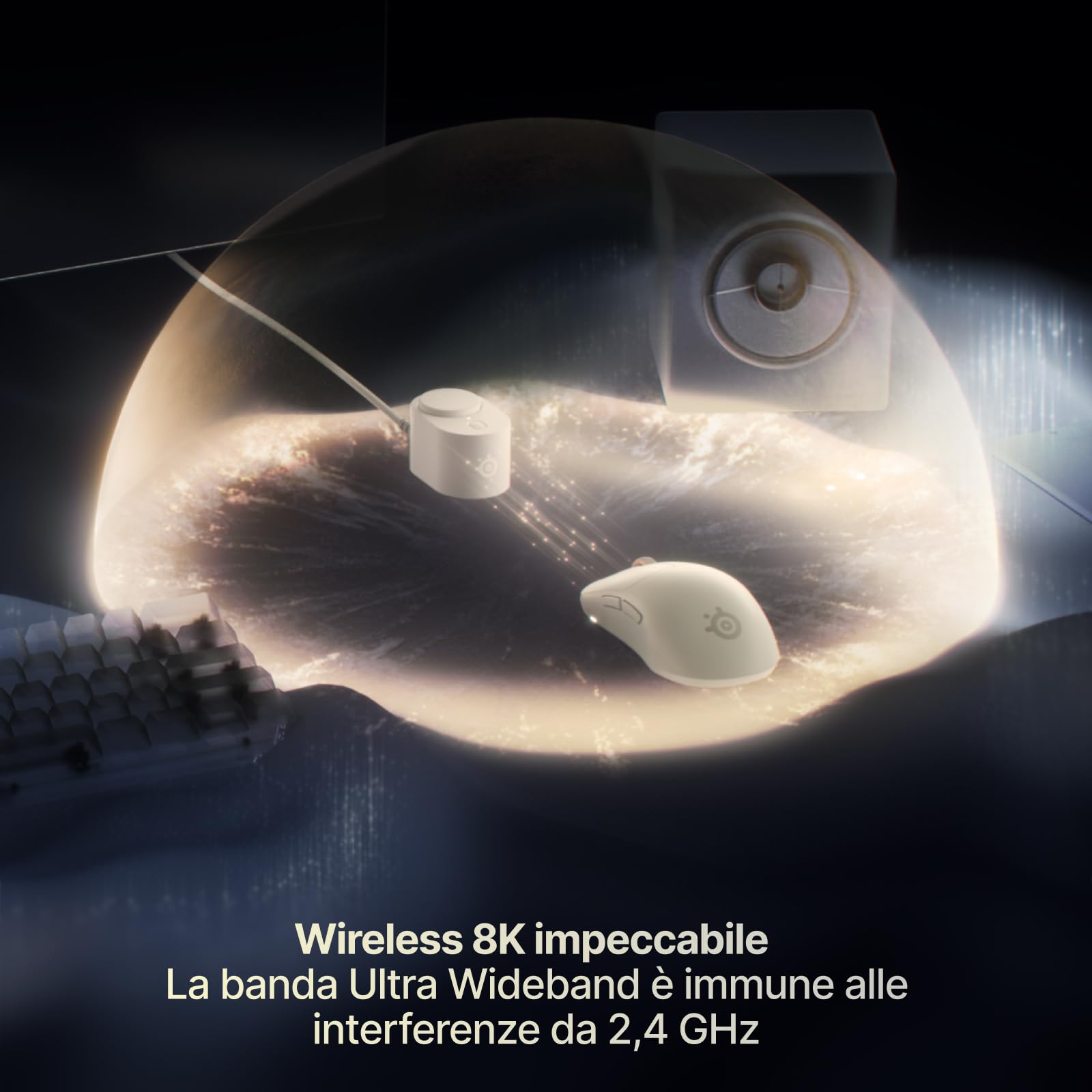 SteelSeries Sensei Pro mouse wireless bianco 8K UWB simmetrico