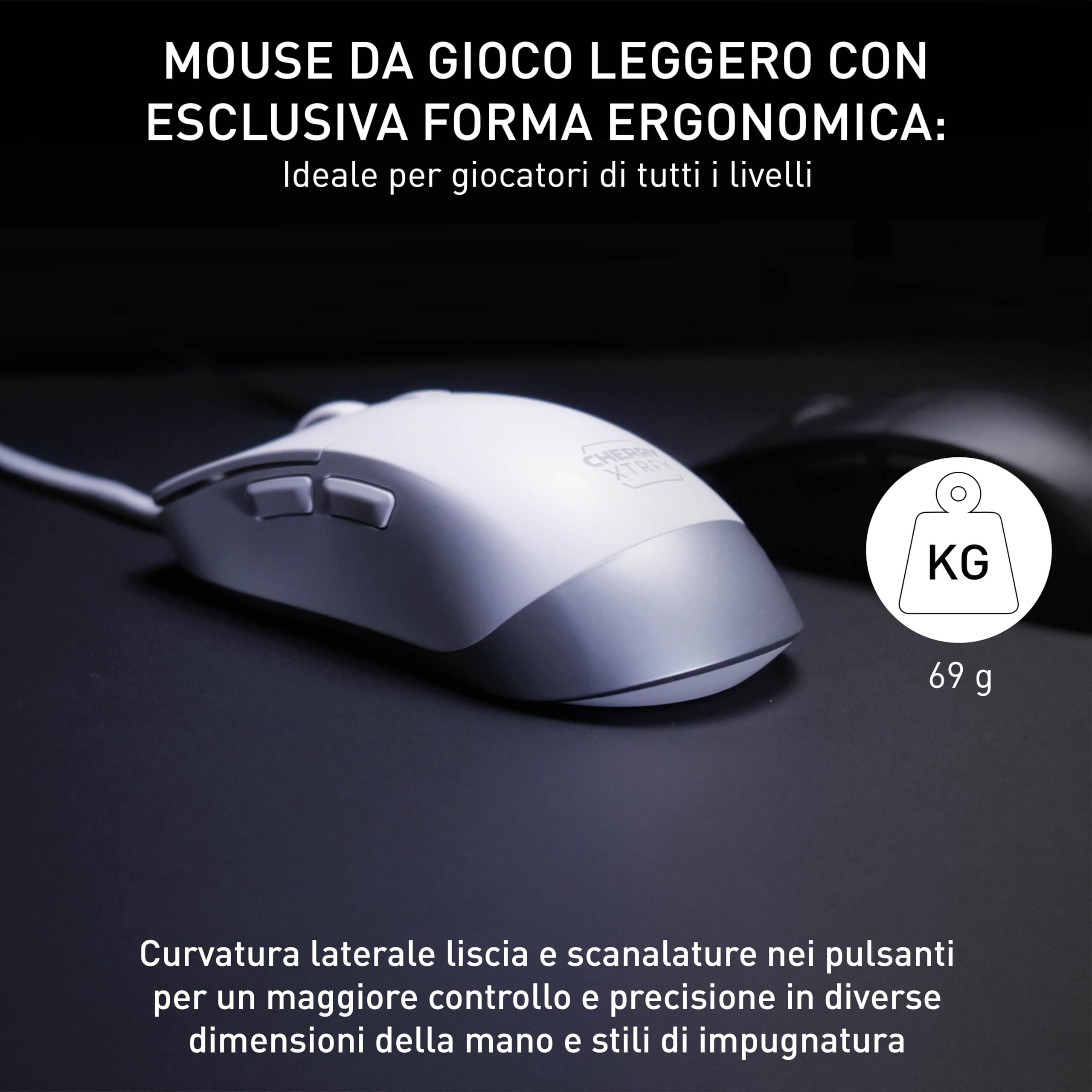 Cherry Xtrfy M50 Mouse Gaming Cablato Bianco 69 g