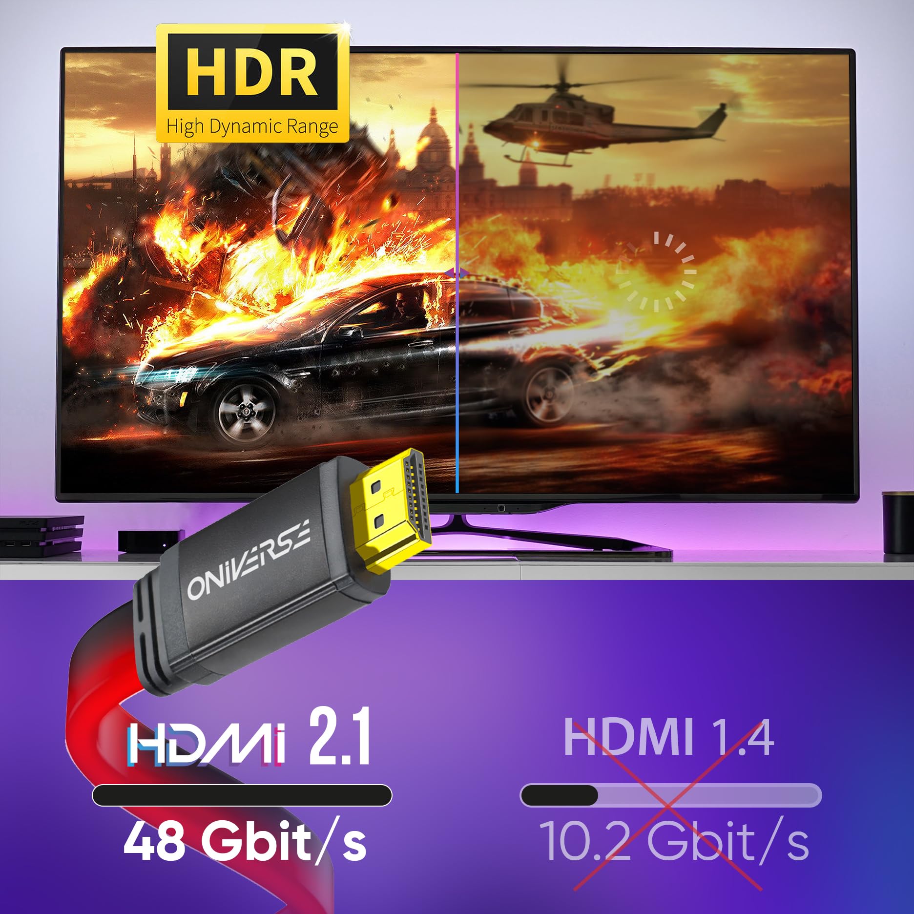 Oniverse Cavo HDMI LED 8K PS5 rosso alta velocità