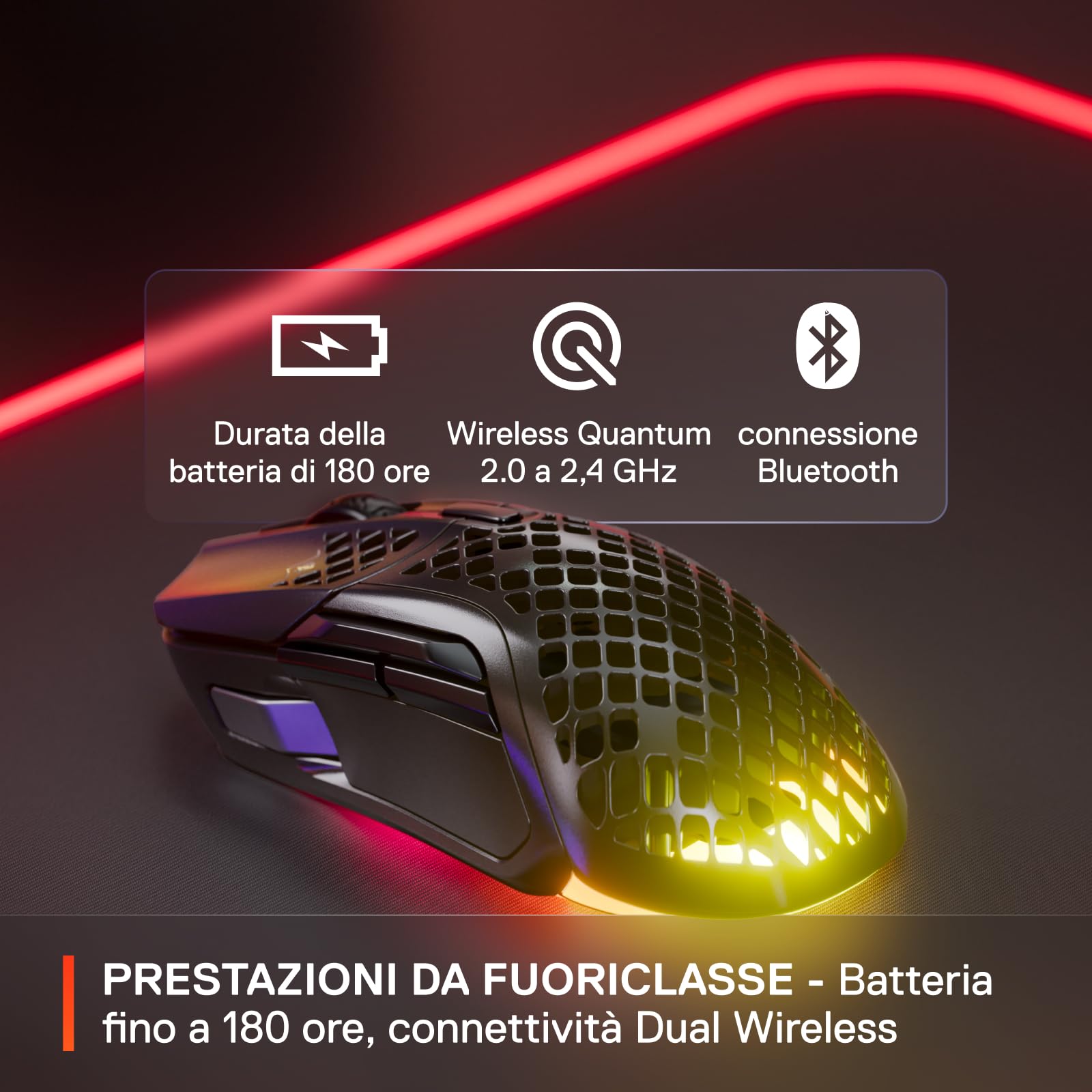 SteelSeries Aerox 5 Wireless mouse gaming 74g IP54 senza fili
