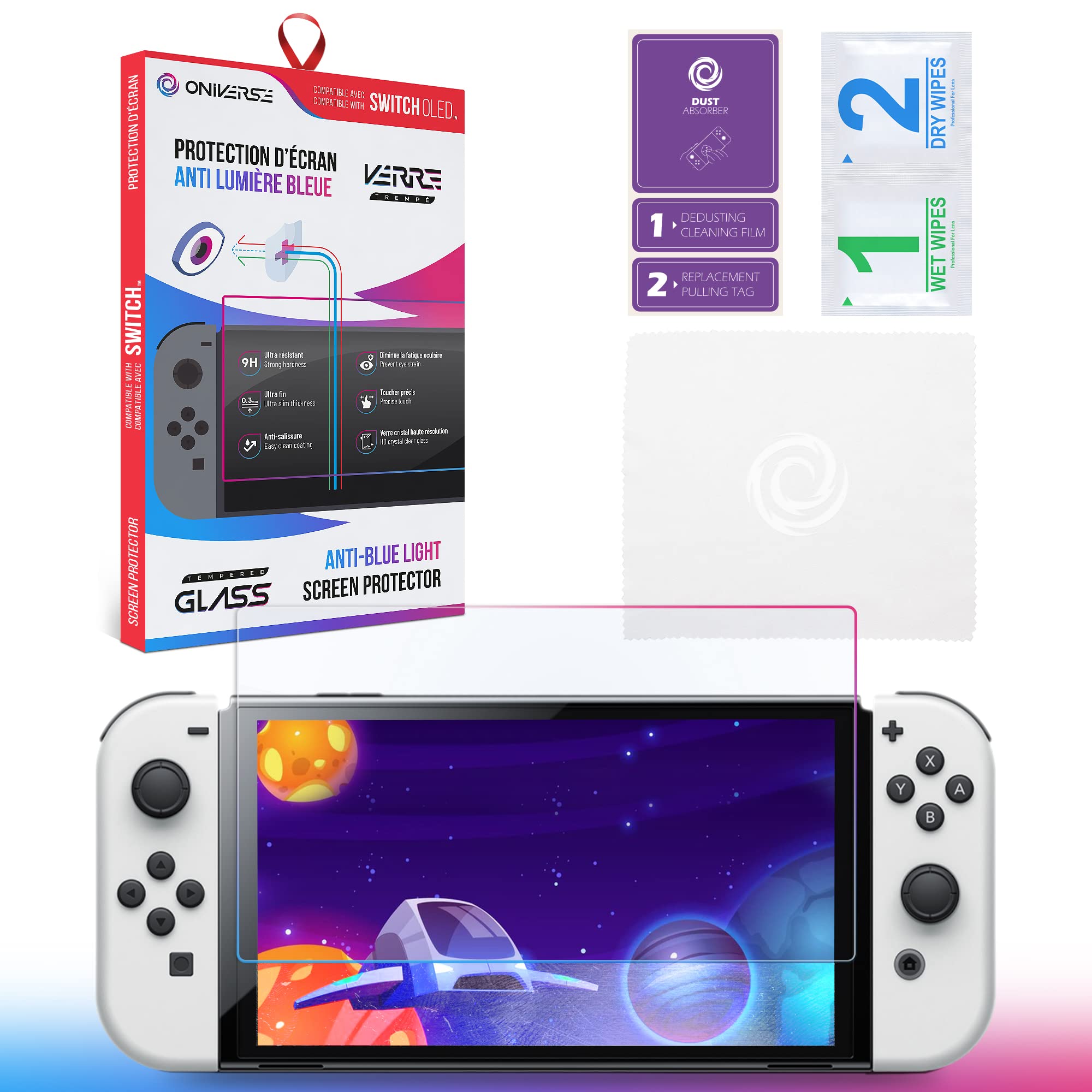 Oniverse Accessories vetro temperato Switch OLED anti luce blu