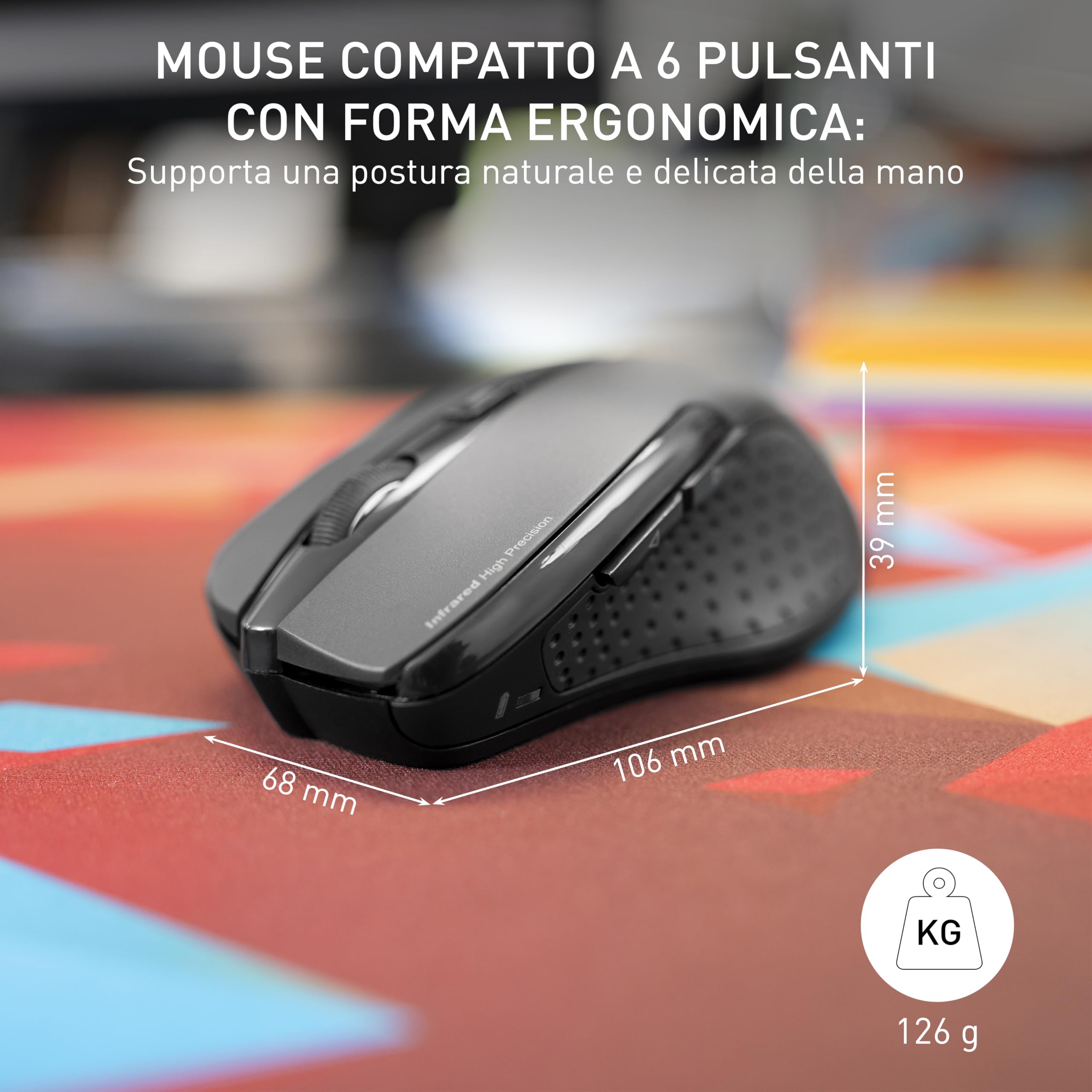 Cherry MW 3000 Mouse Wireless Ergonomico 6 Tasti Nero