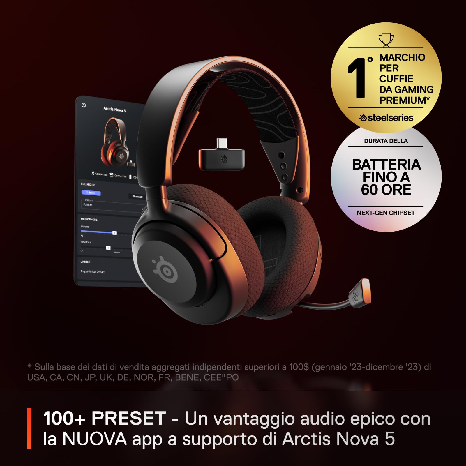 SteelSeries Arctis Nova 5 cuffie wireless nere 60 ore BT
