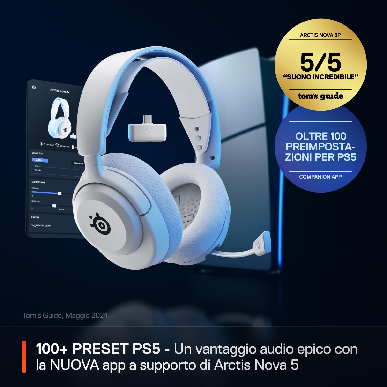 SteelSeries Arctis Nova 5P Cuffie Gaming Wireless Bianche PS5