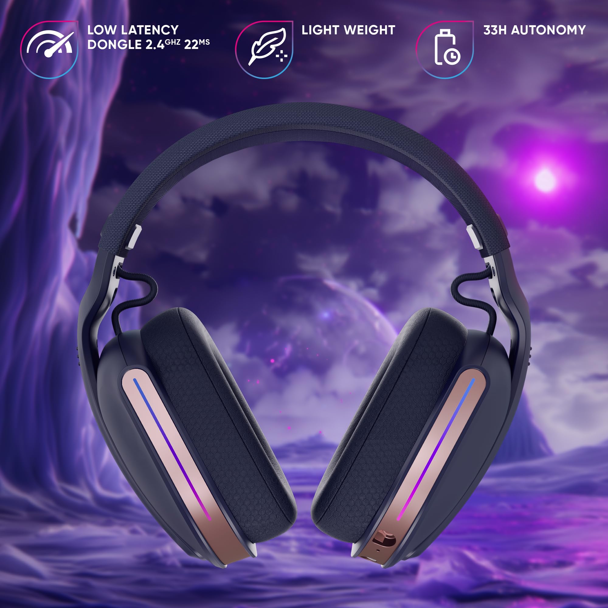 Oniverse Polaris cuffie gaming wireless 7.1 LED 33h