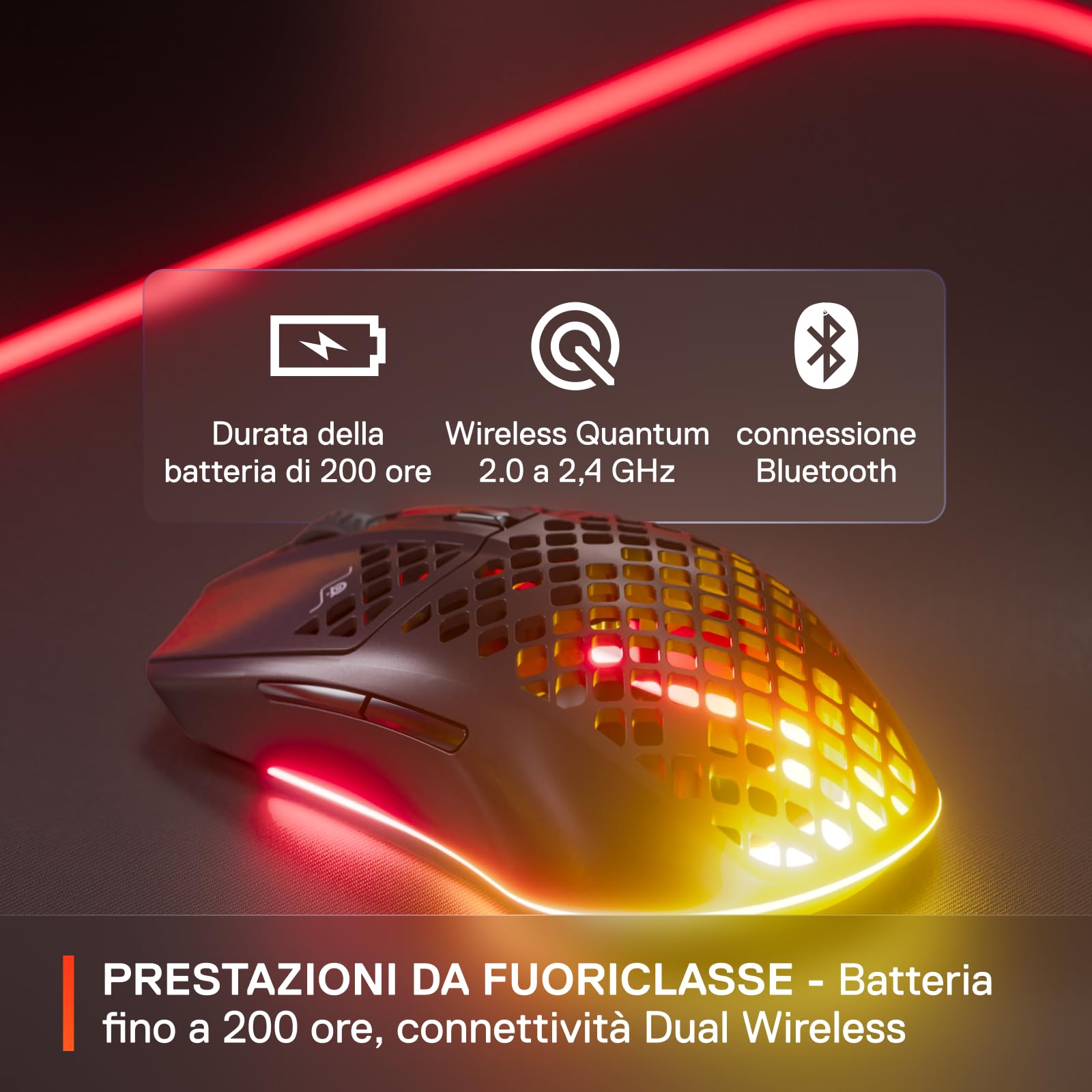 SteelSeries Aerox 3 Wireless Mouse Gaming 68g Onyx Nero