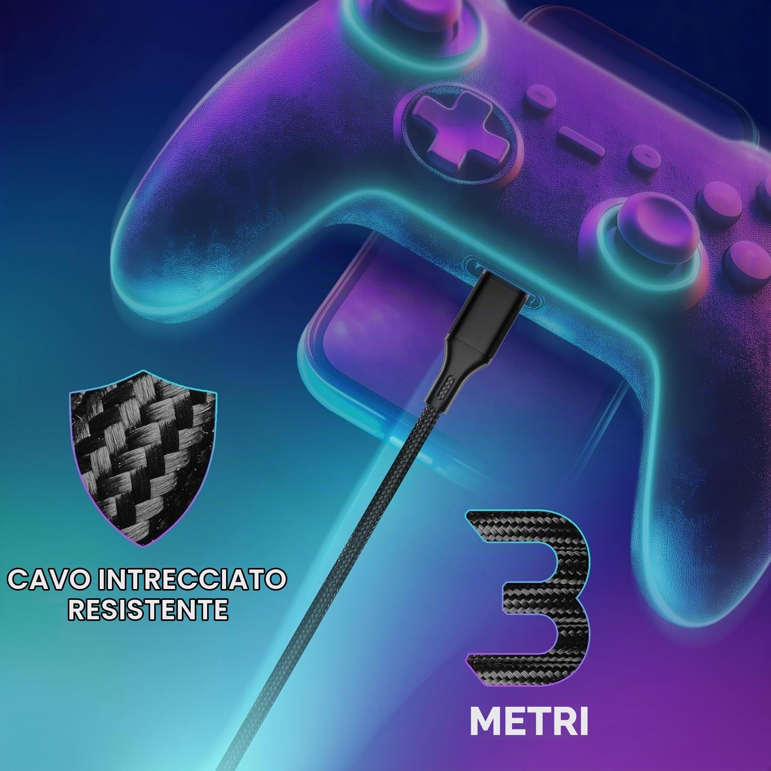 Oniverse Cavo Micro USB Intrecciato Nero 3 Metri 2.4A