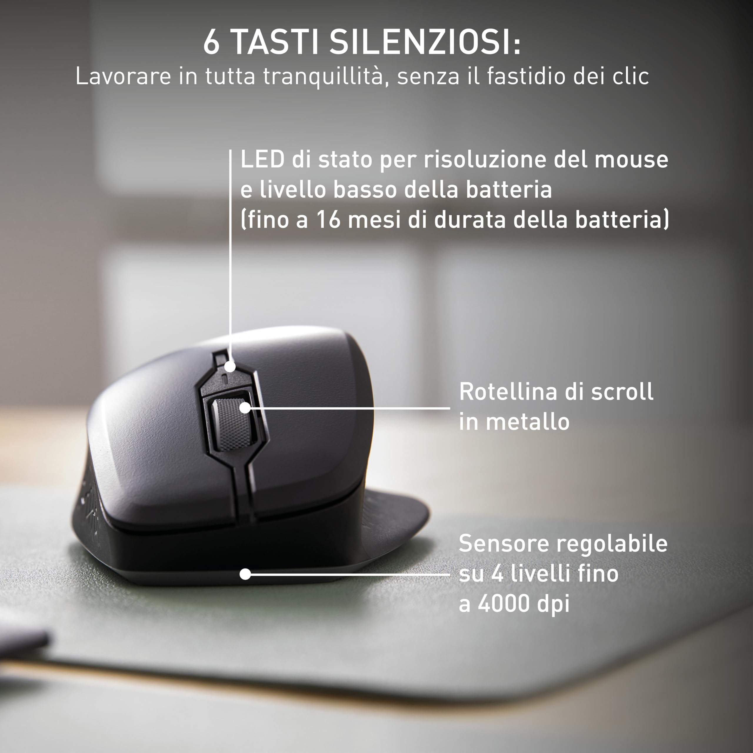CHERRY Stream Mouse Comfort Mouse Wireless Ergonomico Nero