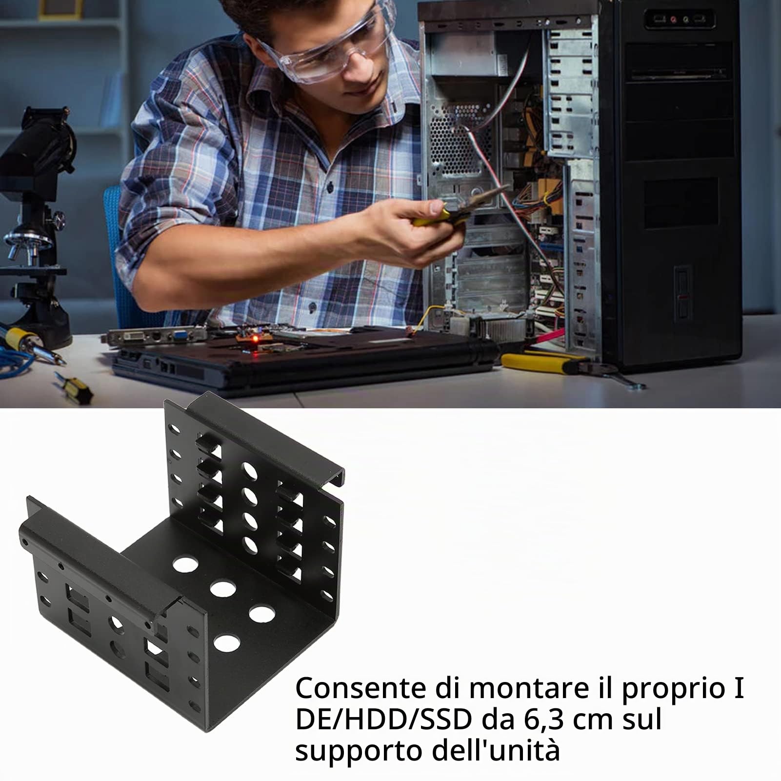 Gowenic Staffa HDD 2,5-3,5 Alluminio Nera Montaggio PC
