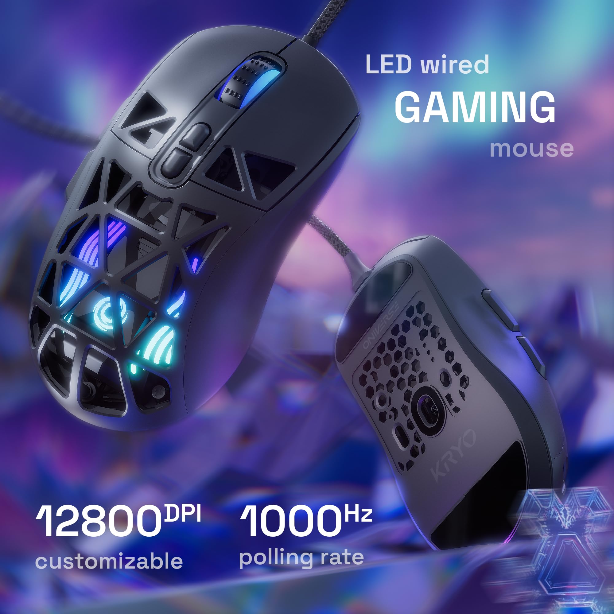 Oniverse Kryo Nocta Black mouse gaming 12800 DPI nero