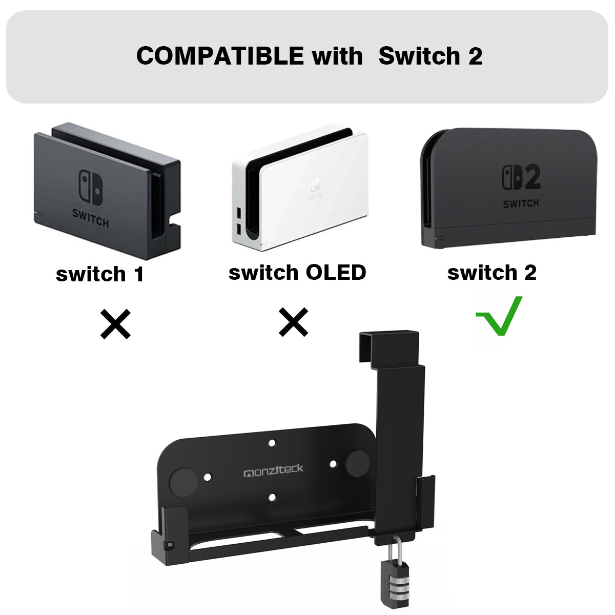 Monzlteck Gaming Console Mount staffa Switch2 antifurto