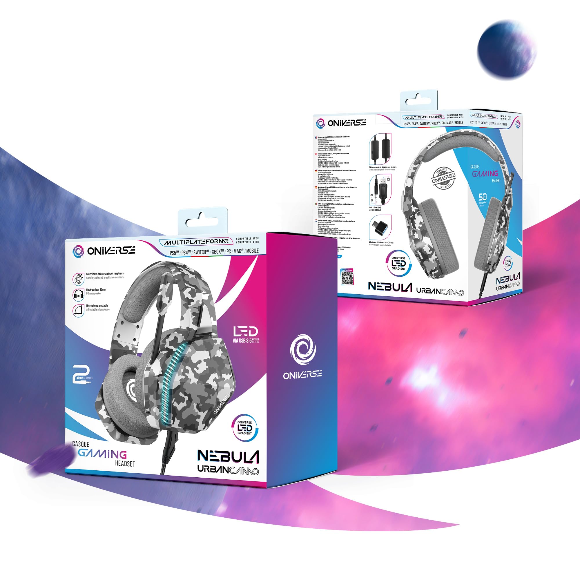 Oniverse Nebula Headset Gaming Grigio Urban Camo Jack 50mm