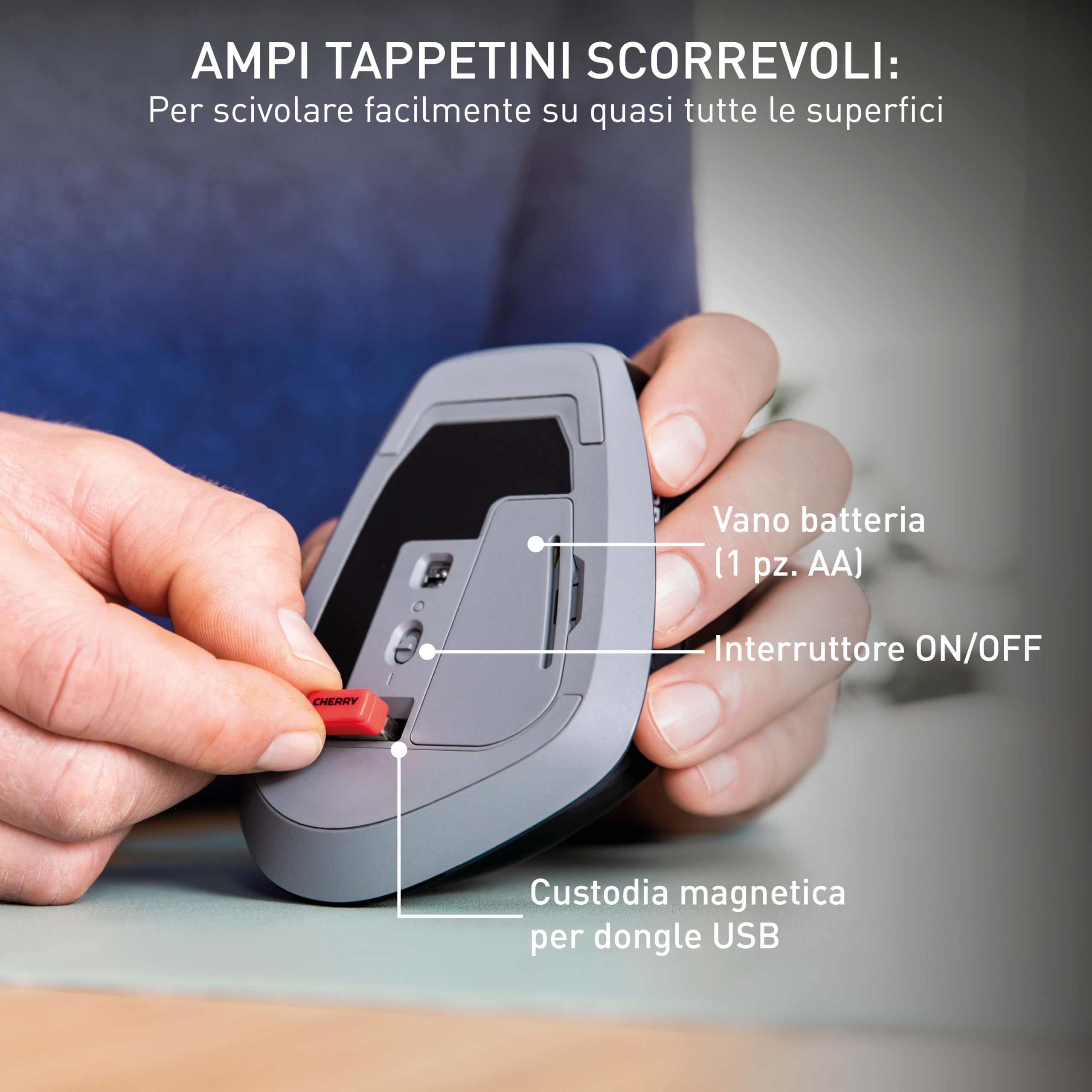 CHERRY Stream Mouse Comfort Mouse Wireless Ergonomico Nero