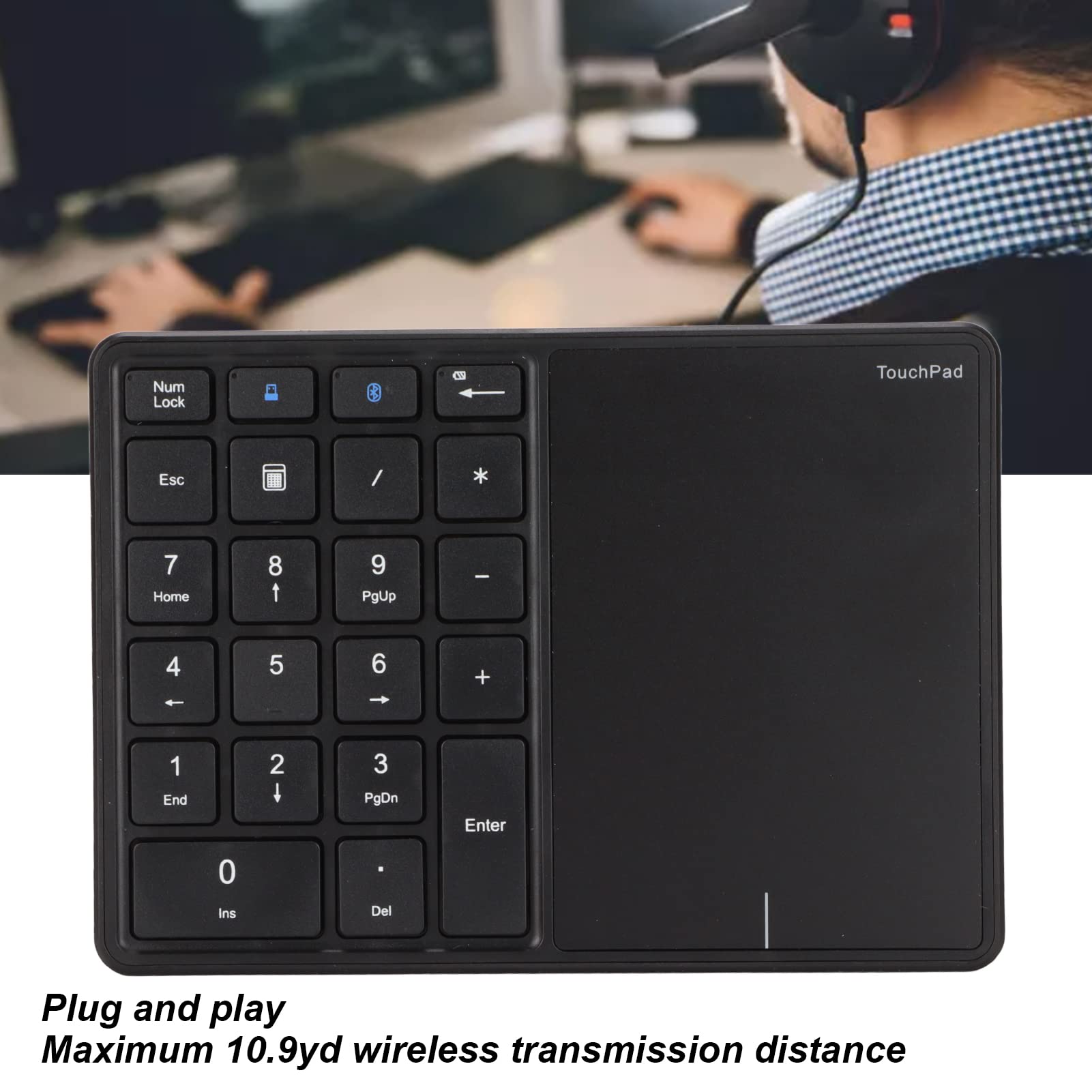 GOWENIC Tastierino Numerico Wireless 22 Tasti Touchpad Nero