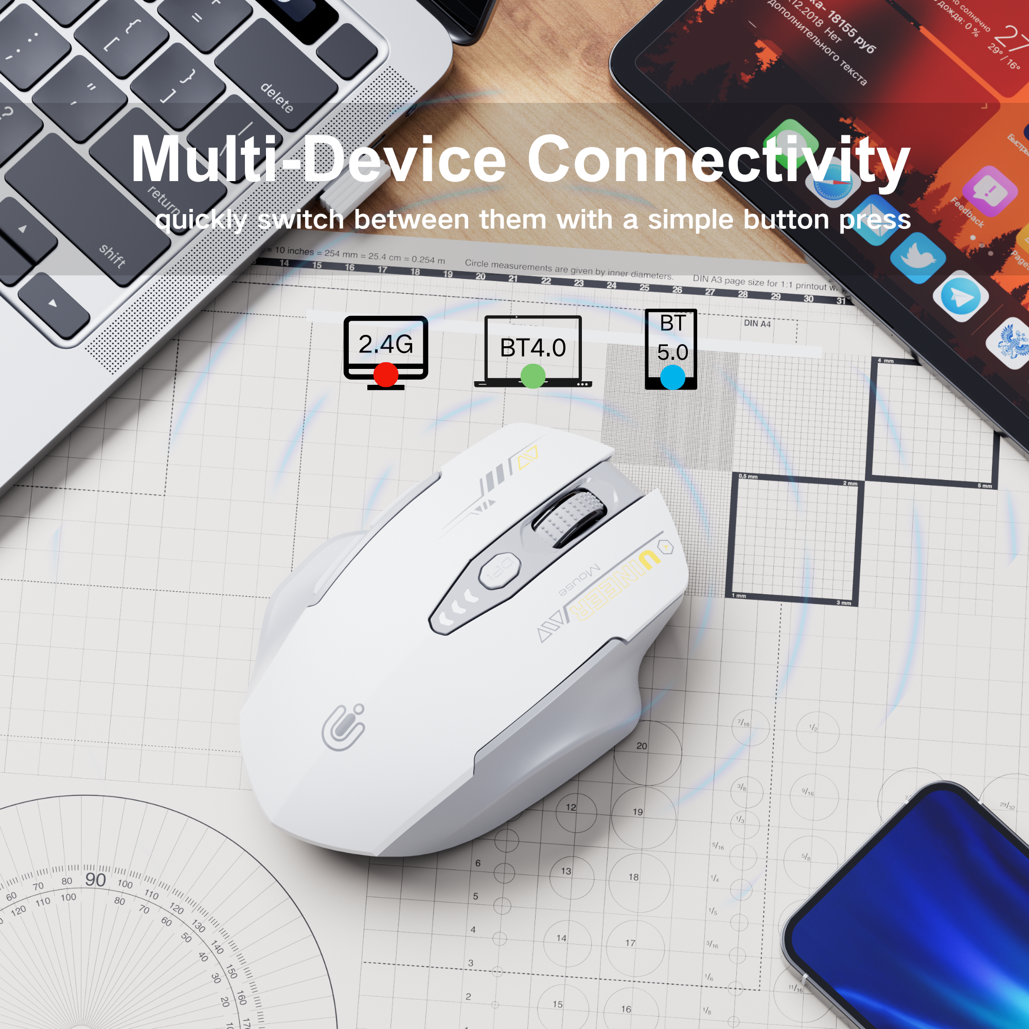 Uineer 2.4G Mouse Wireless Ricaricabile Nero 2400 DPI