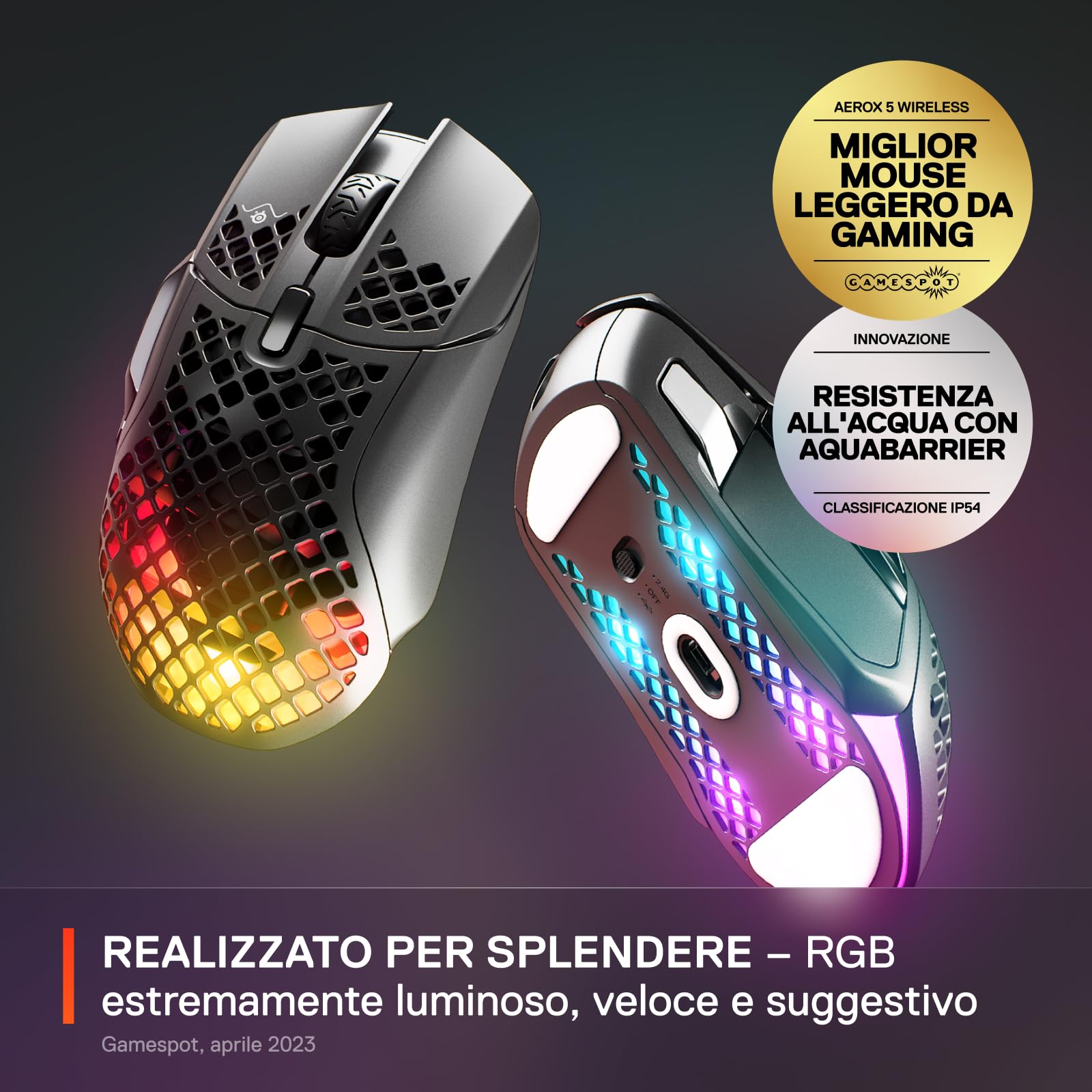 SteelSeries Aerox 5 Wireless mouse gaming 74g IP54 senza fili