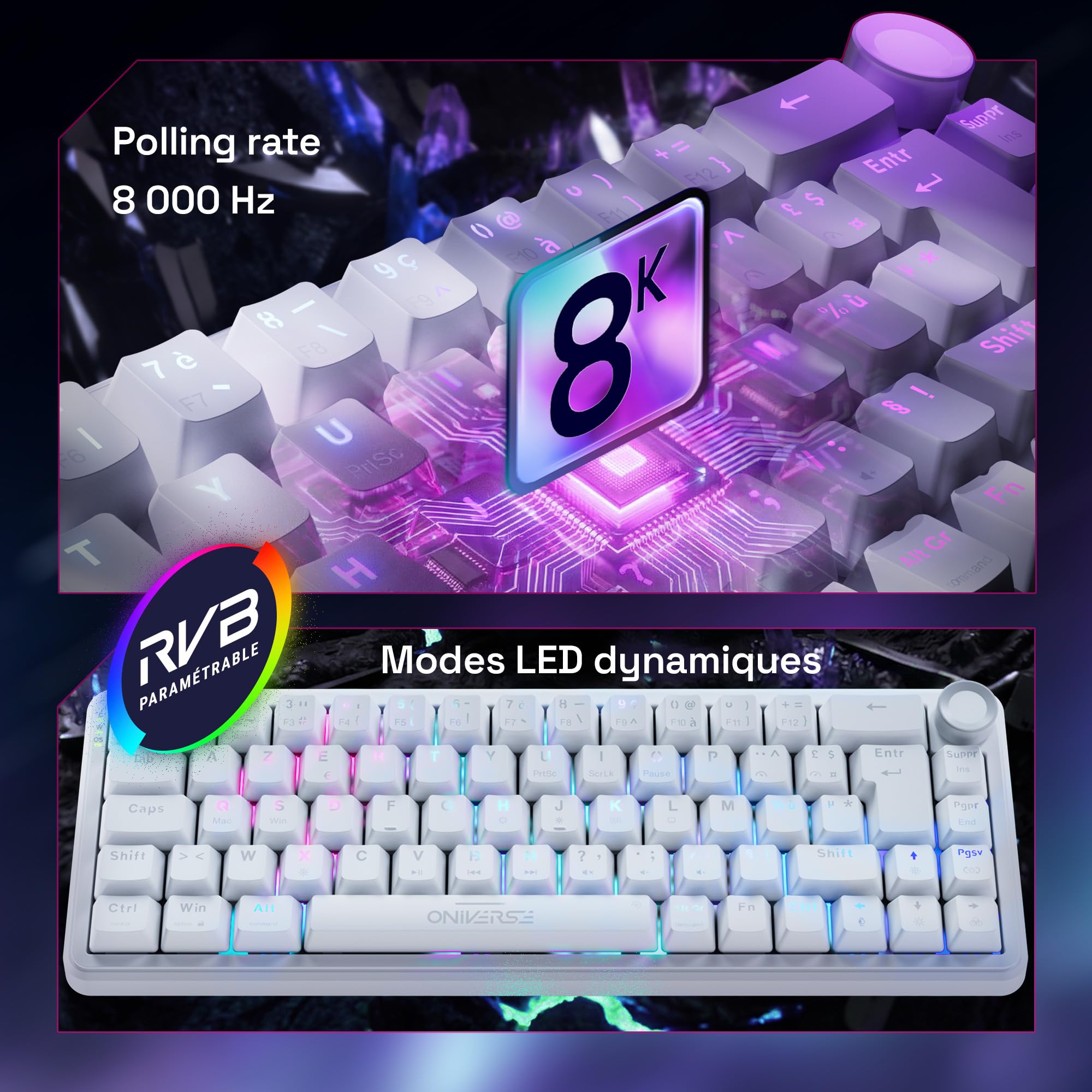Oniverse Maegnus tastiera gaming magnetica 65% AZERTY bianca 8000Hz