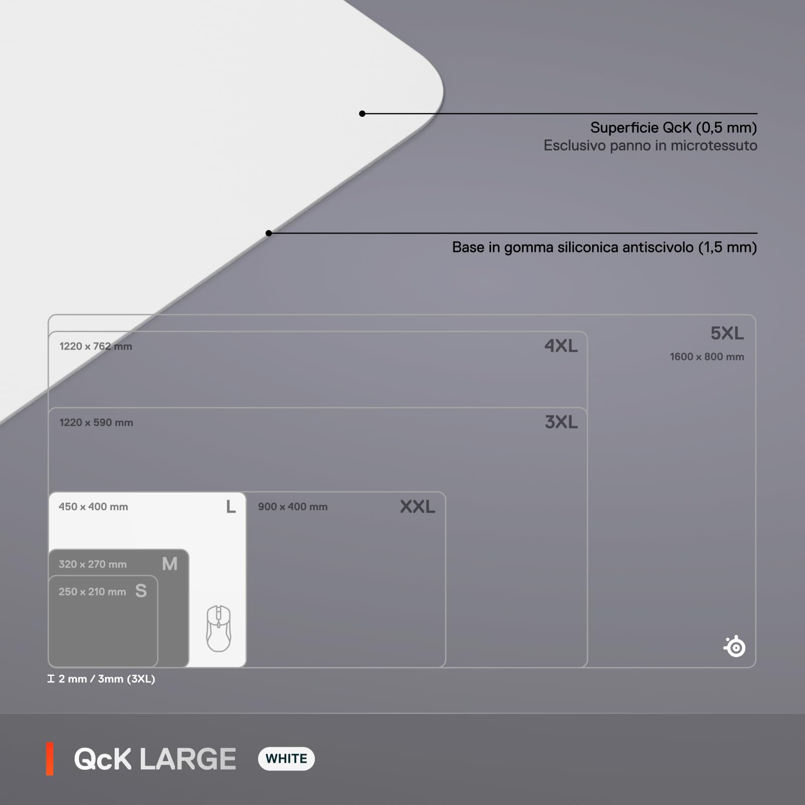 SteelSeries QcK Mousepad Grande Bianco 450x400 Tappetino Gaming
