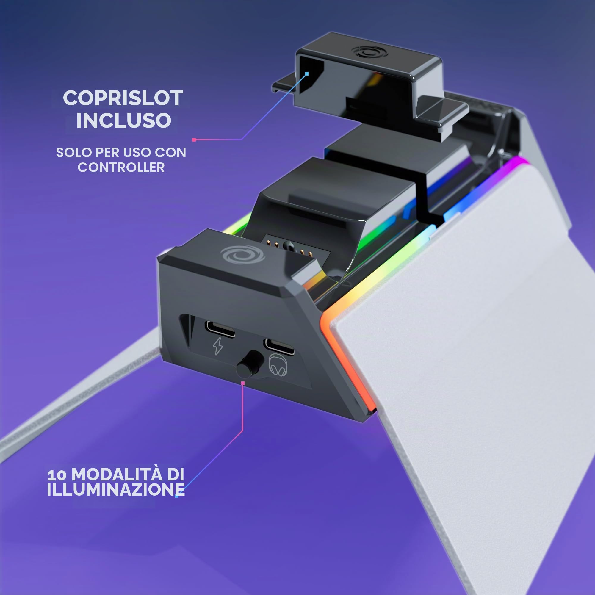 Oniverse Stazione ricarica PS5 bianca doppio DualSense + cuffie