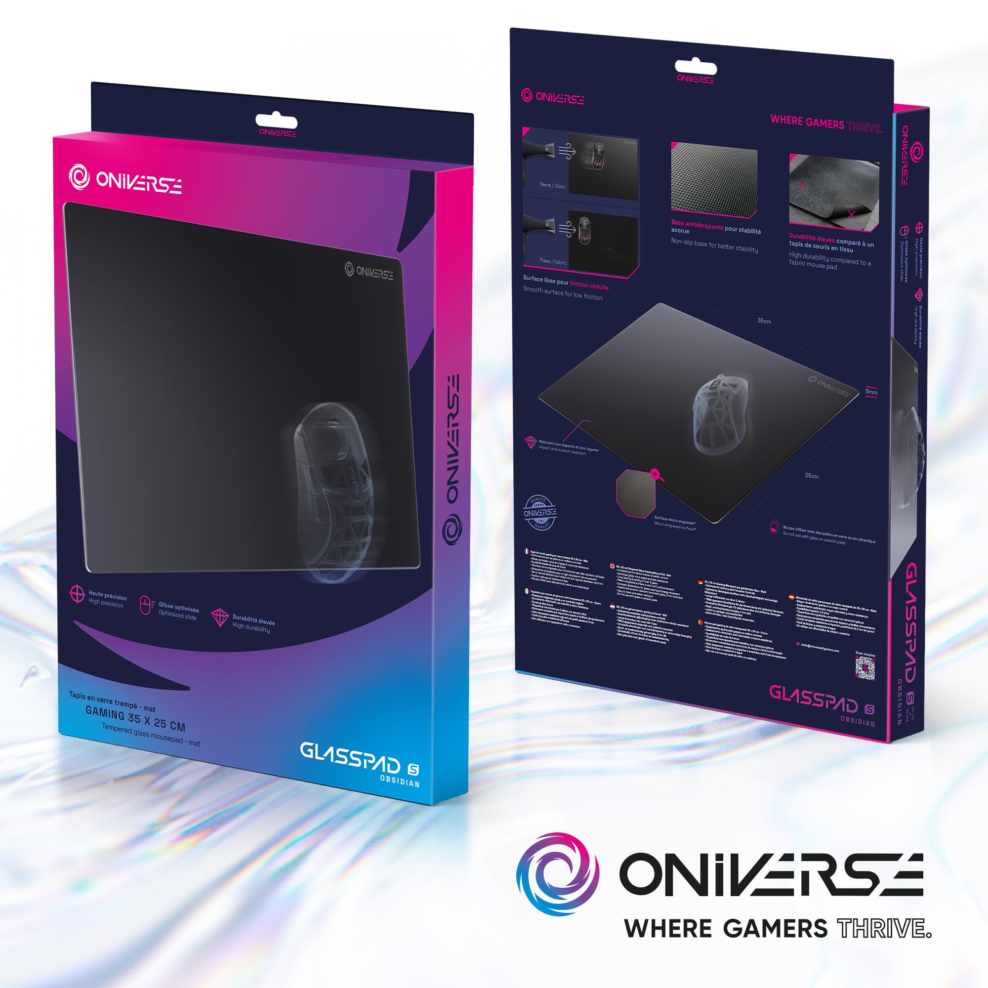 Oniverse Glasspad S Obsidian mousepad vetro 35x25cm veloce
