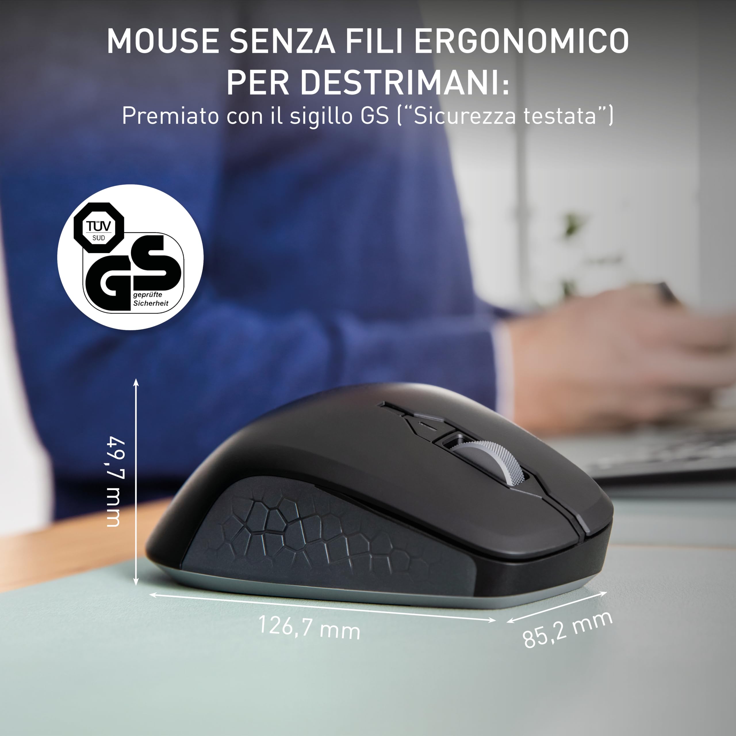 CHERRY Stream Mouse Comfort Mouse Wireless Ergonomico Nero