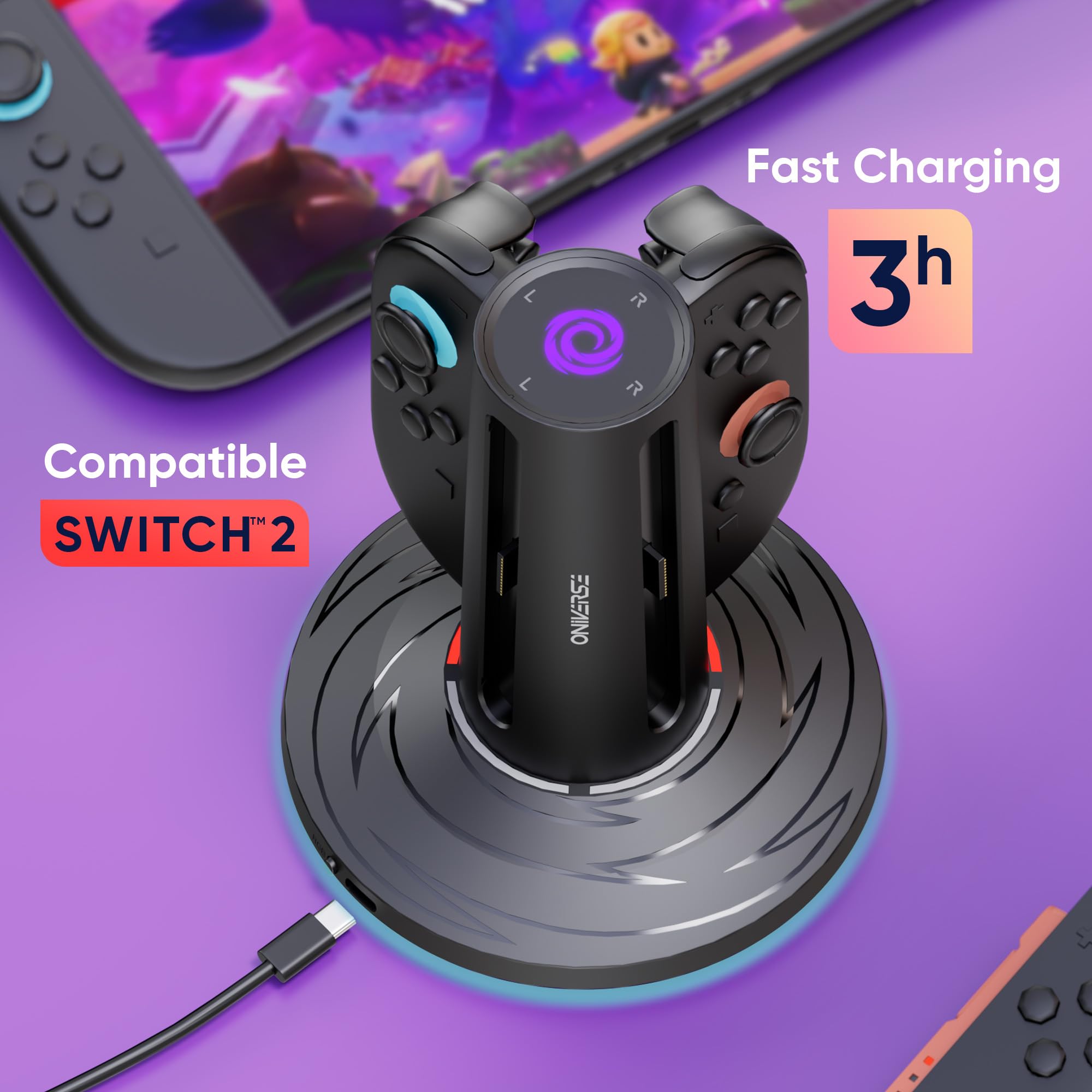 Oniverse Charging Station 4 Joy-Con Switch 2 USB-C LED
