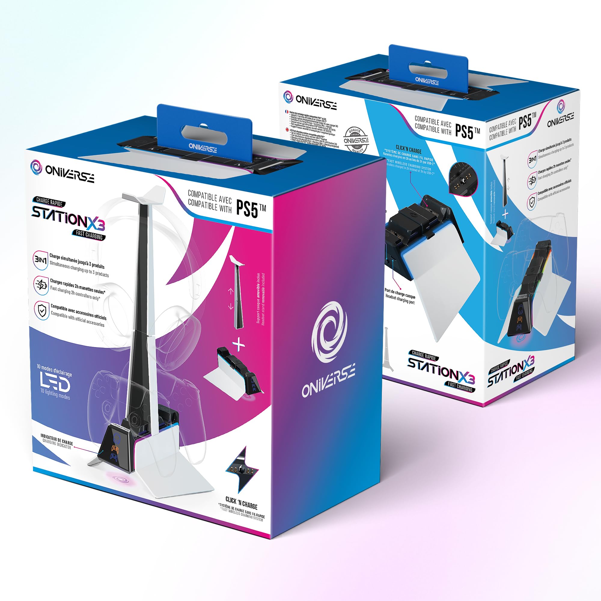 Oniverse Stazione ricarica PS5 bianca doppio DualSense + cuffie