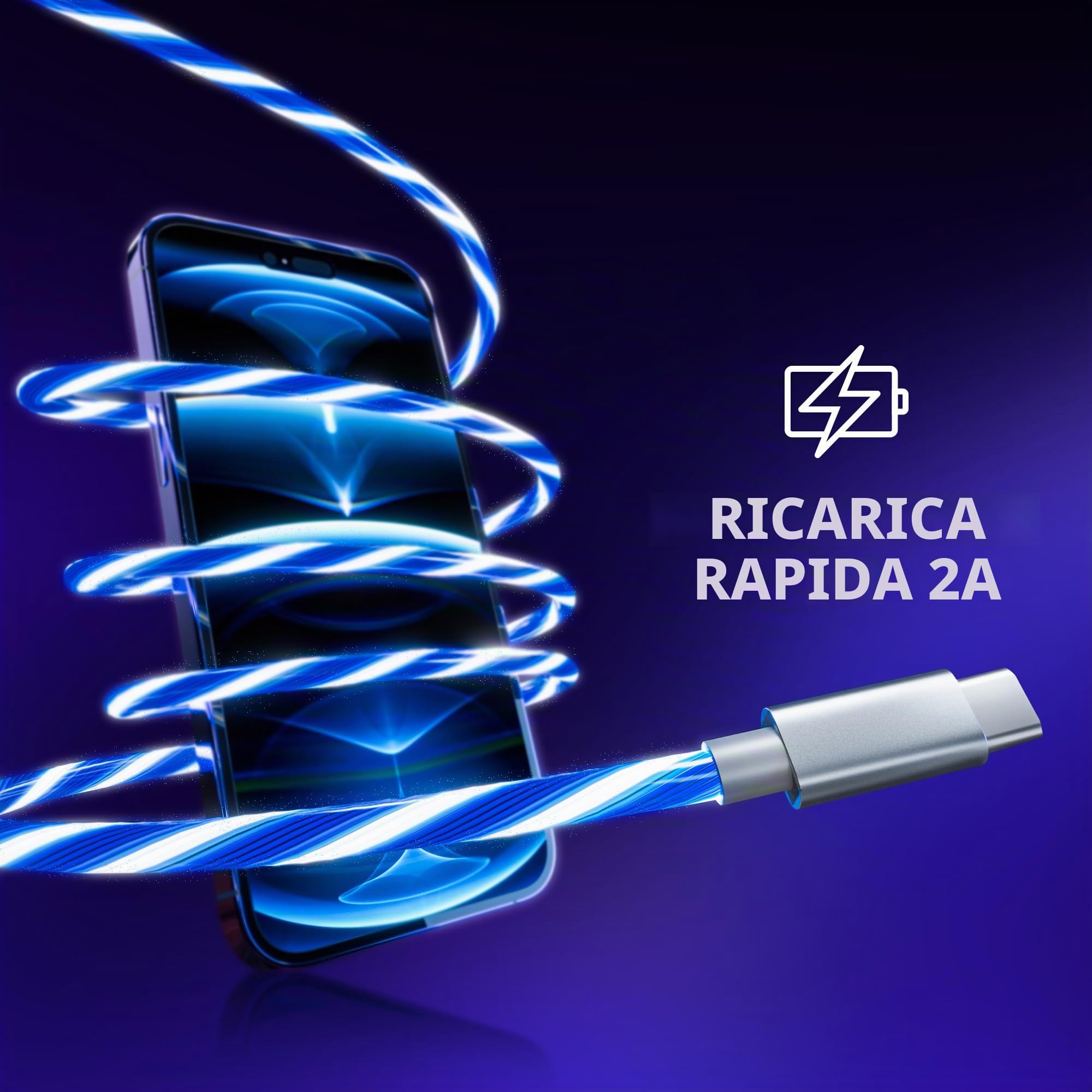 Oniverse Cavo USB LED USB-A USB-C 2m Ricarica Veloce