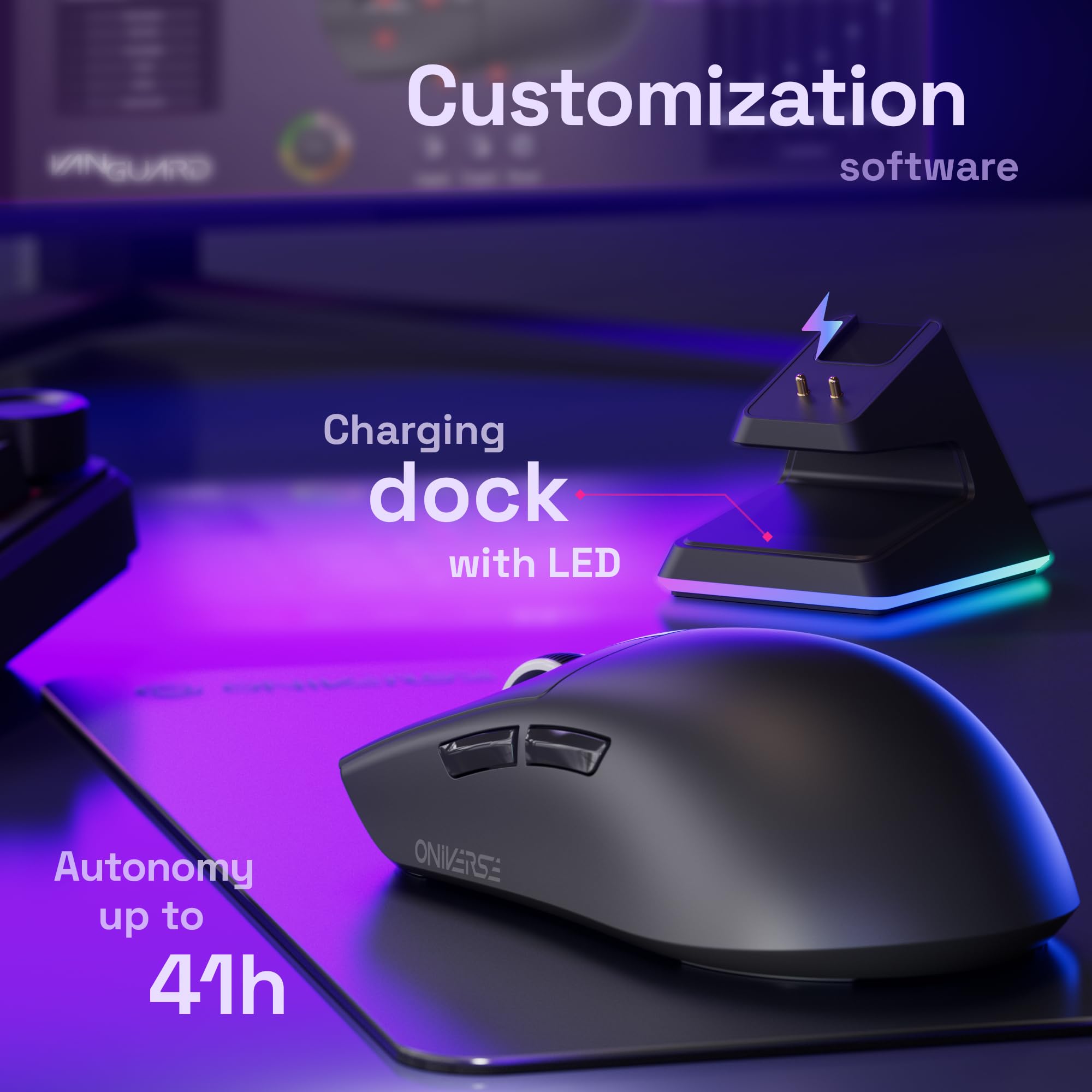 Oniverse Mouse gaming wireless 12000 DPI dock 1000 Hz