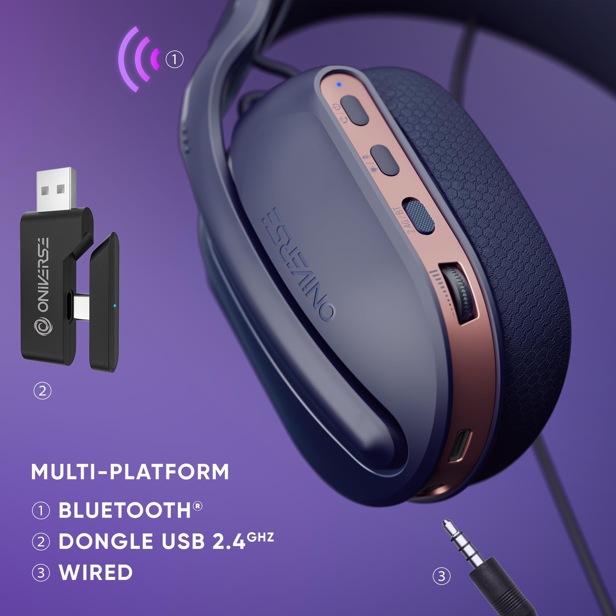 Oniverse Polaris cuffie gaming wireless 7.1 LED 33h