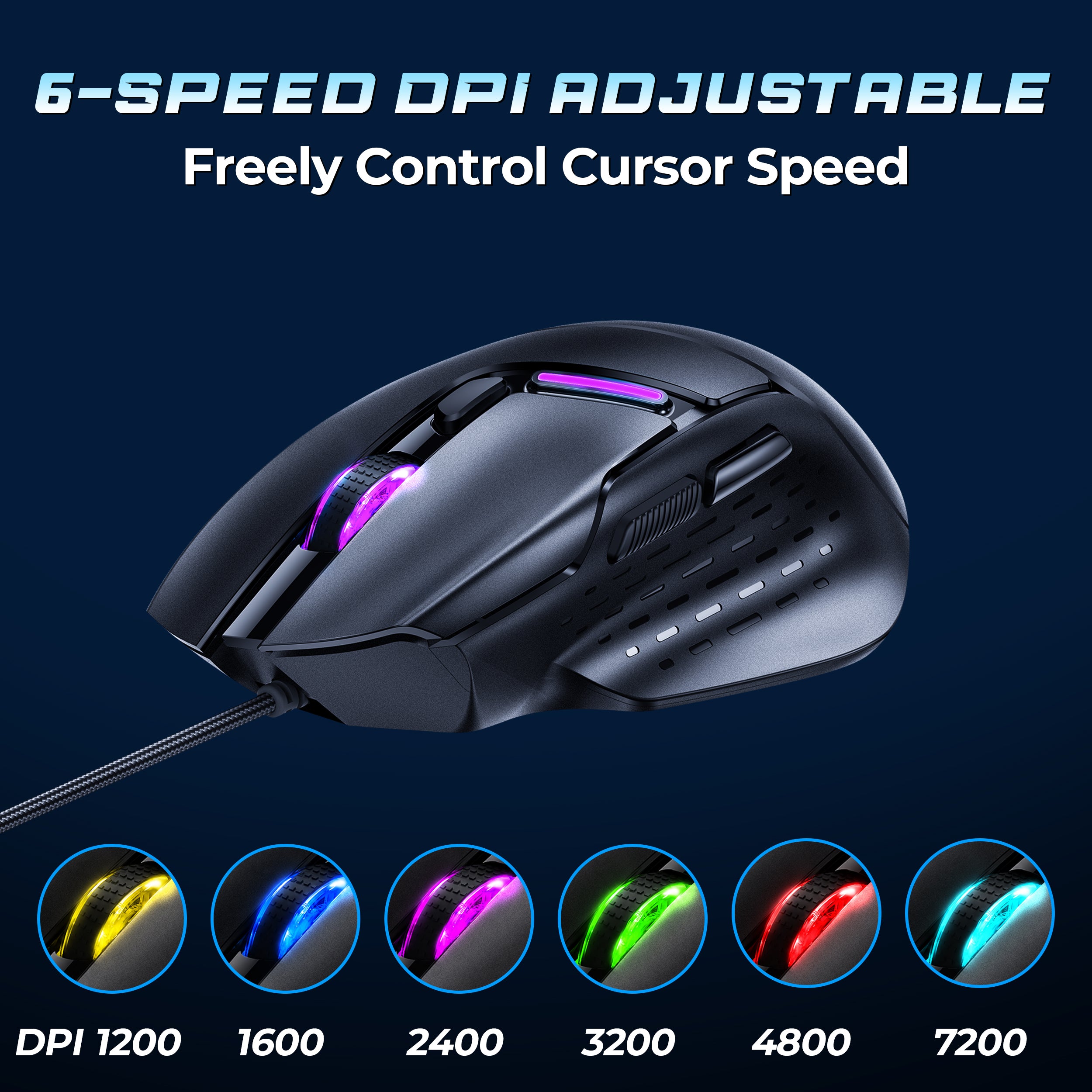 Uineer U7W Mouse Cablato USB Nero 7200DPI 6 Tasti