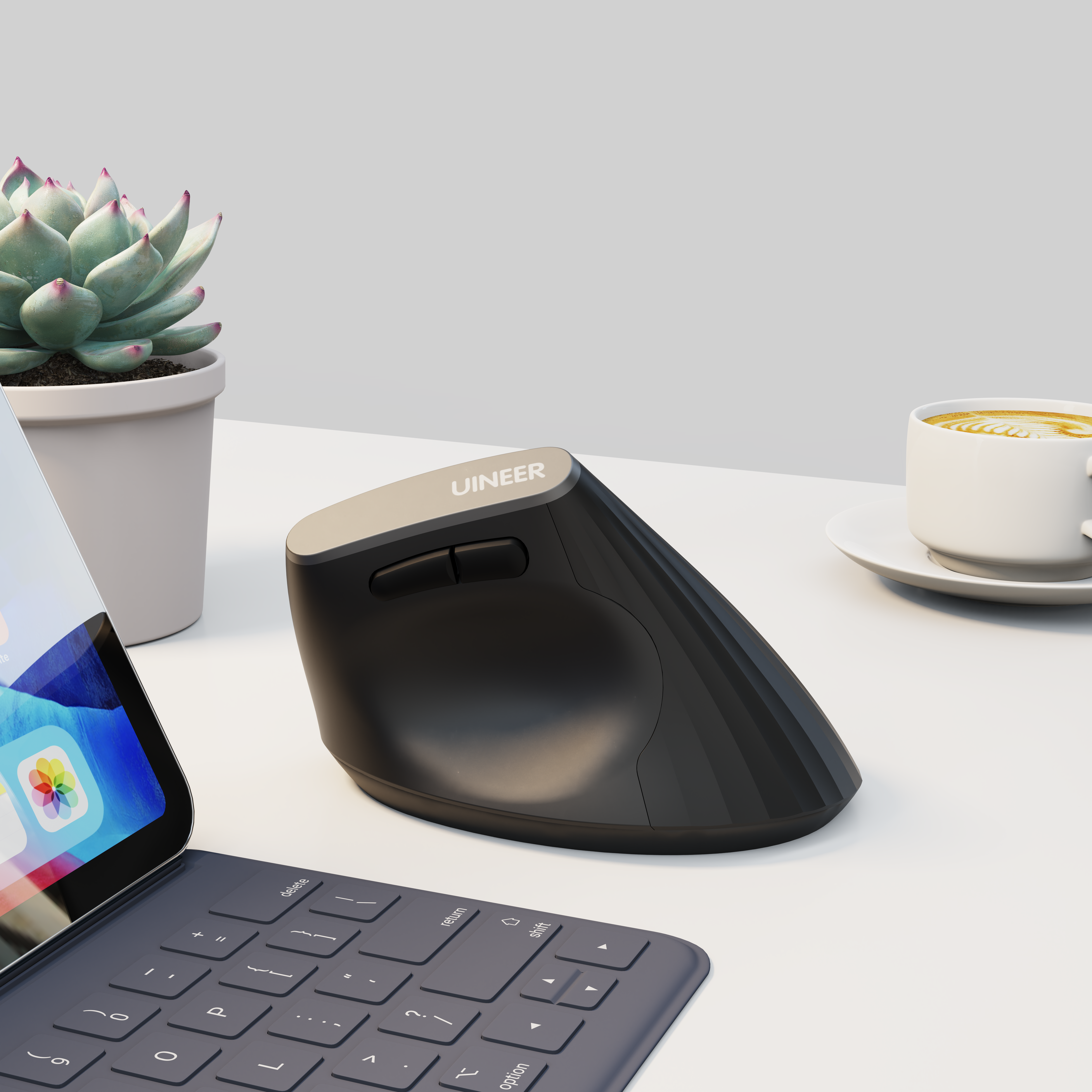 Uineer Tri-Mode Mouse Verticale bluetooth nero ergonomico silenzioso