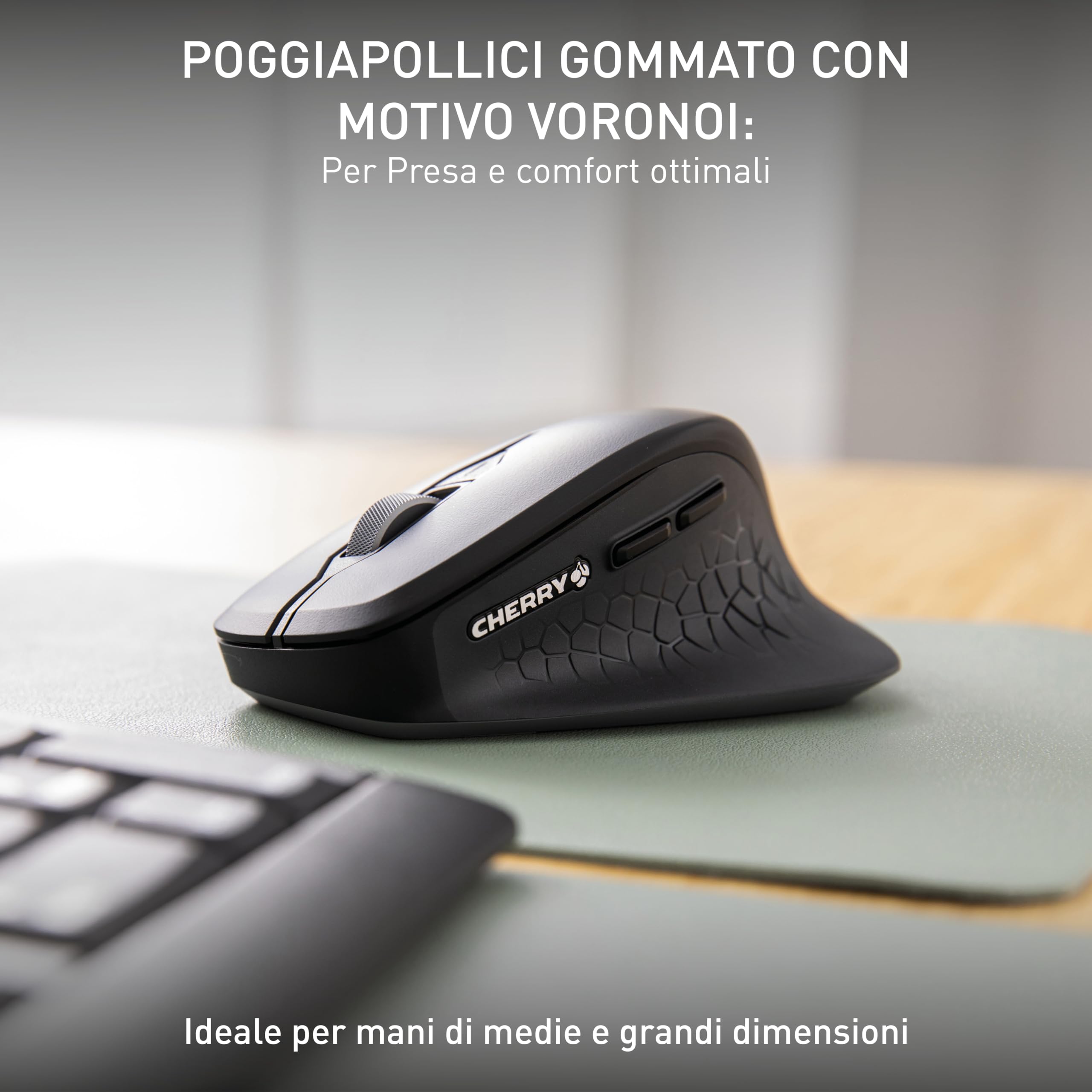 CHERRY Stream Mouse Comfort Mouse Wireless Ergonomico Nero