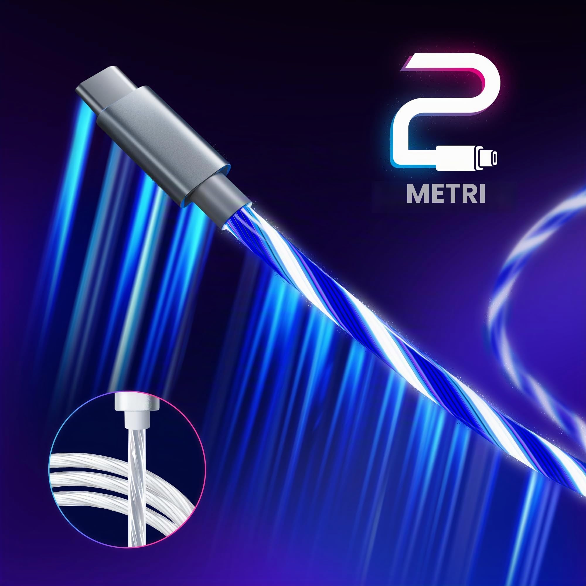 Oniverse Cavo USB LED USB-A USB-C 2m Ricarica Veloce