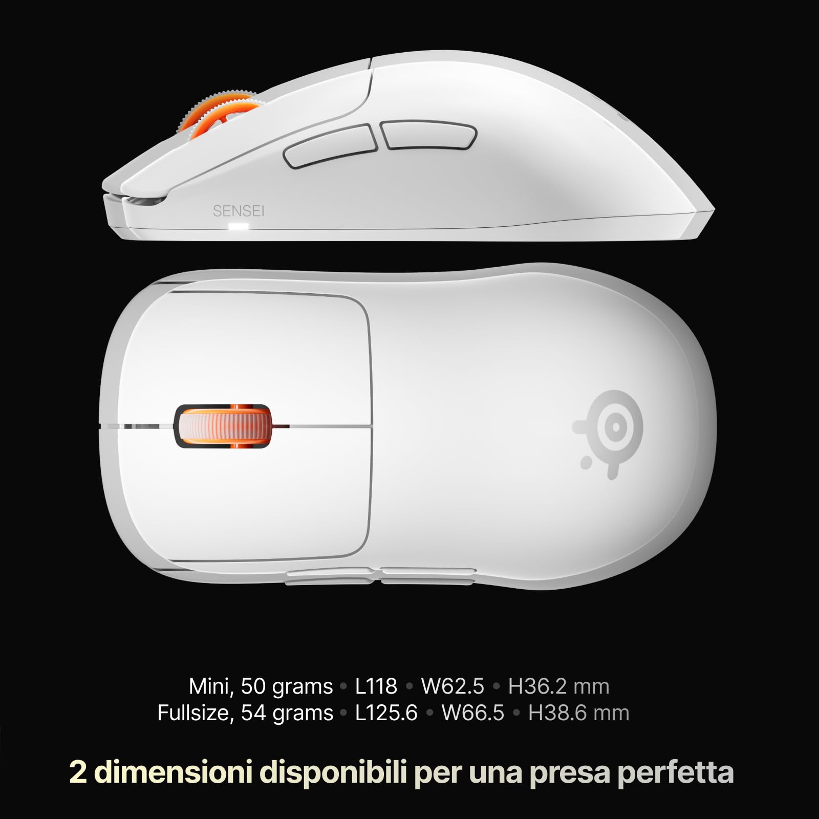 SteelSeries Sensei Pro mouse wireless bianco 8K UWB simmetrico