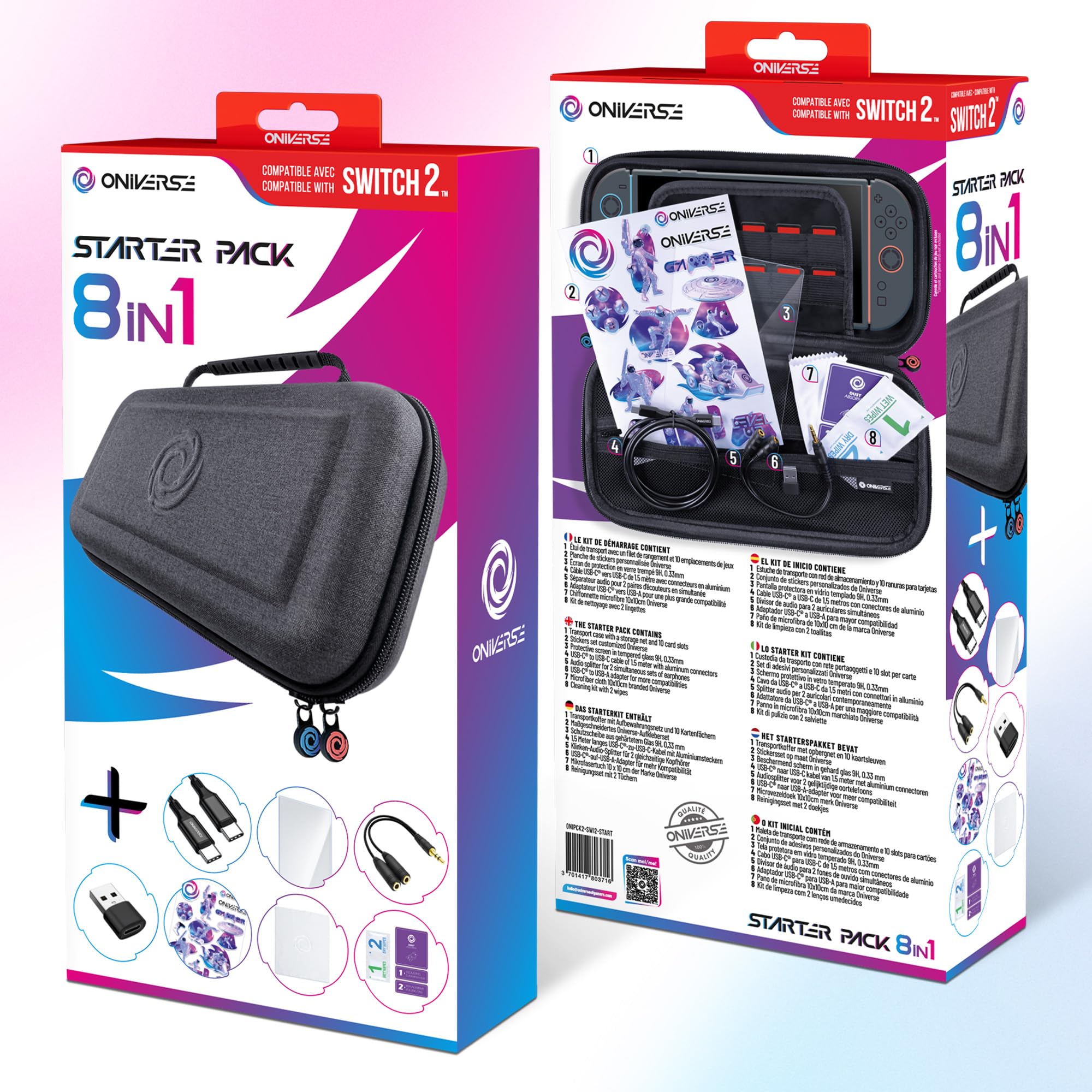 Oniverse Starter Kit 8 in 1 Custodia Switch 2 Vetro USB-C