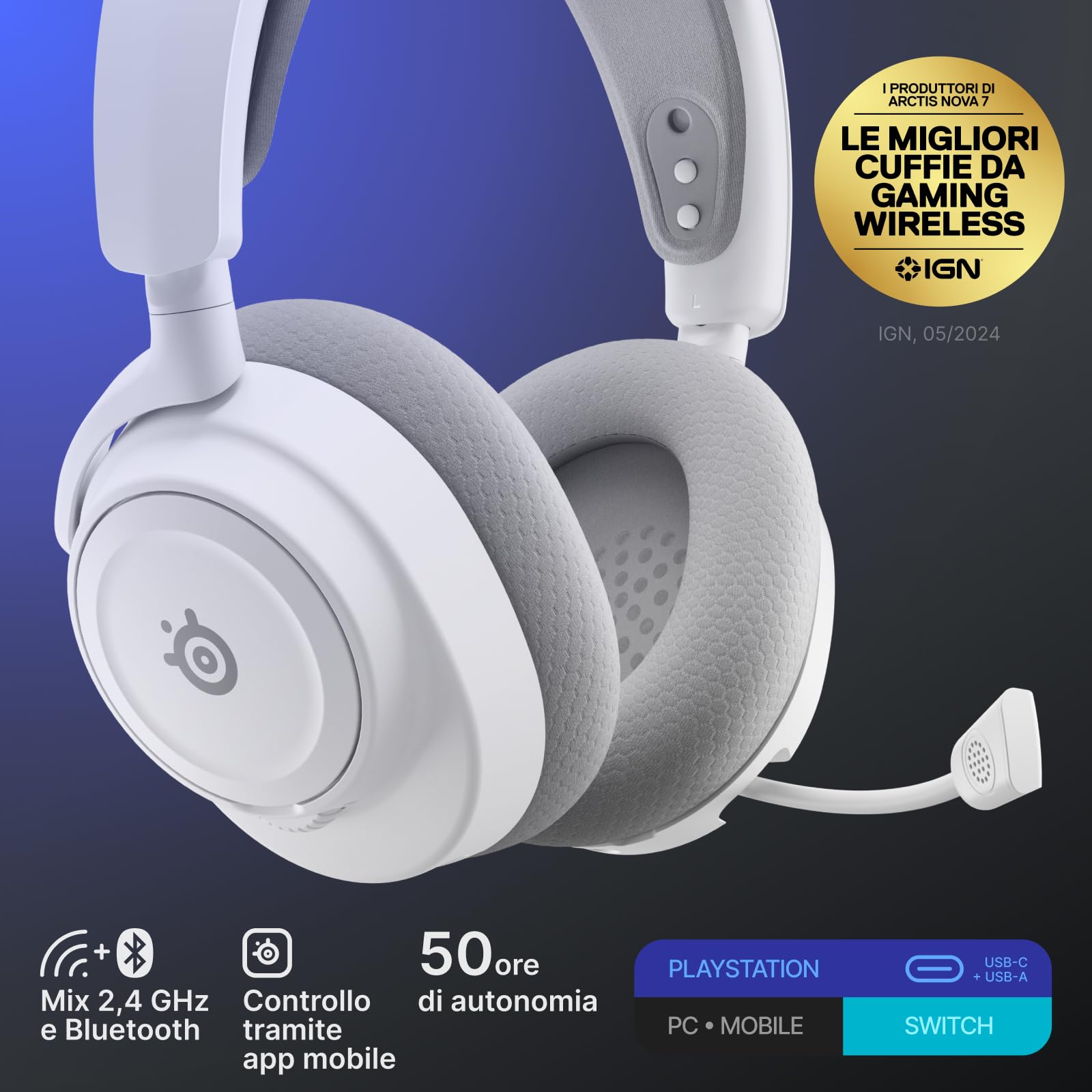 SteelSeries Arctis Nova 7P Gen 2 Cuffie Gaming Bianche Wireless