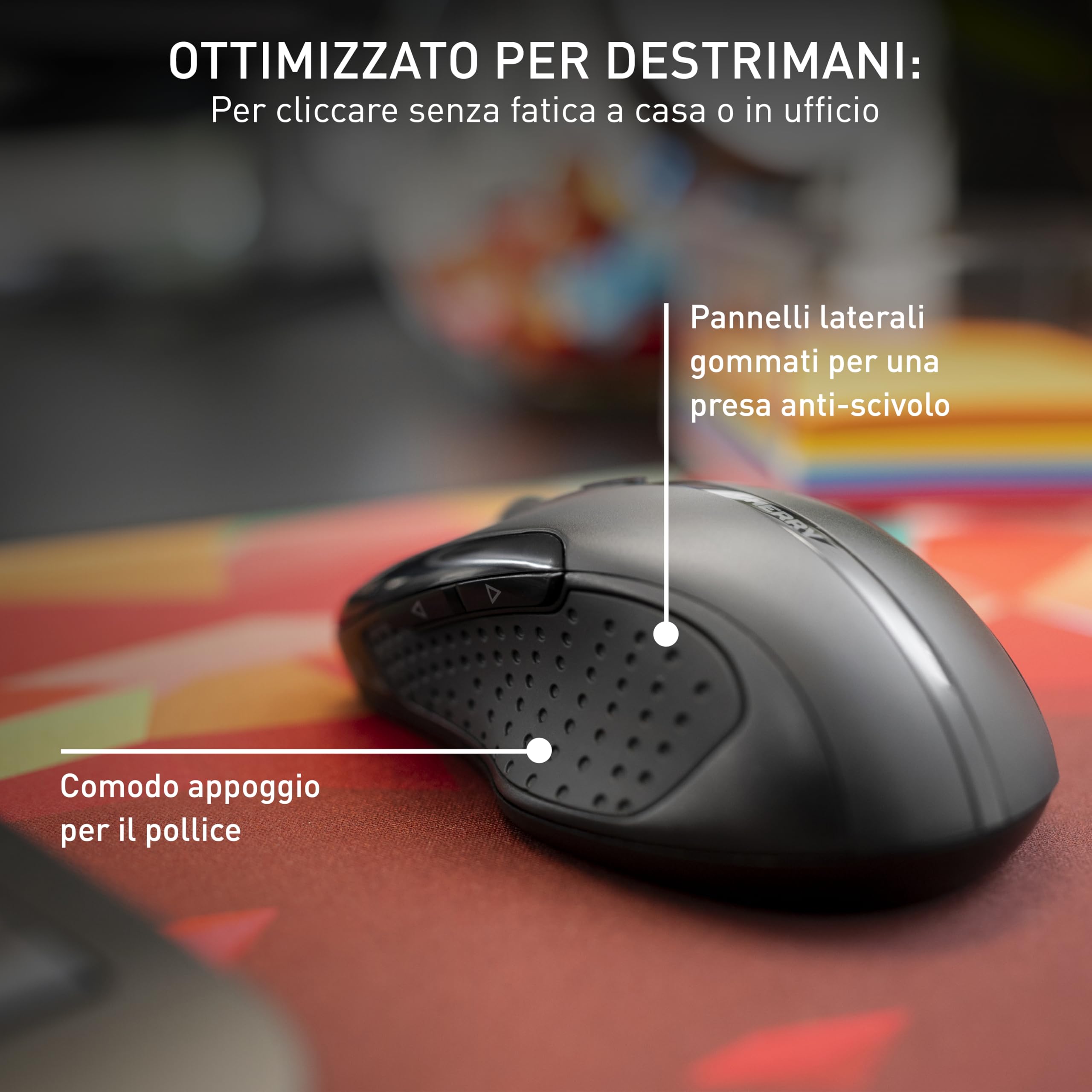 Cherry MW 3000 Mouse Wireless Ergonomico 6 Tasti Nero