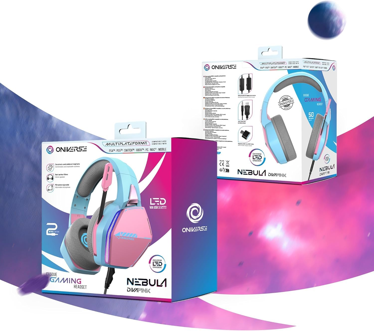 Oniverse Nebula Headset Gaming Rosa con Microfono Jack 50mm