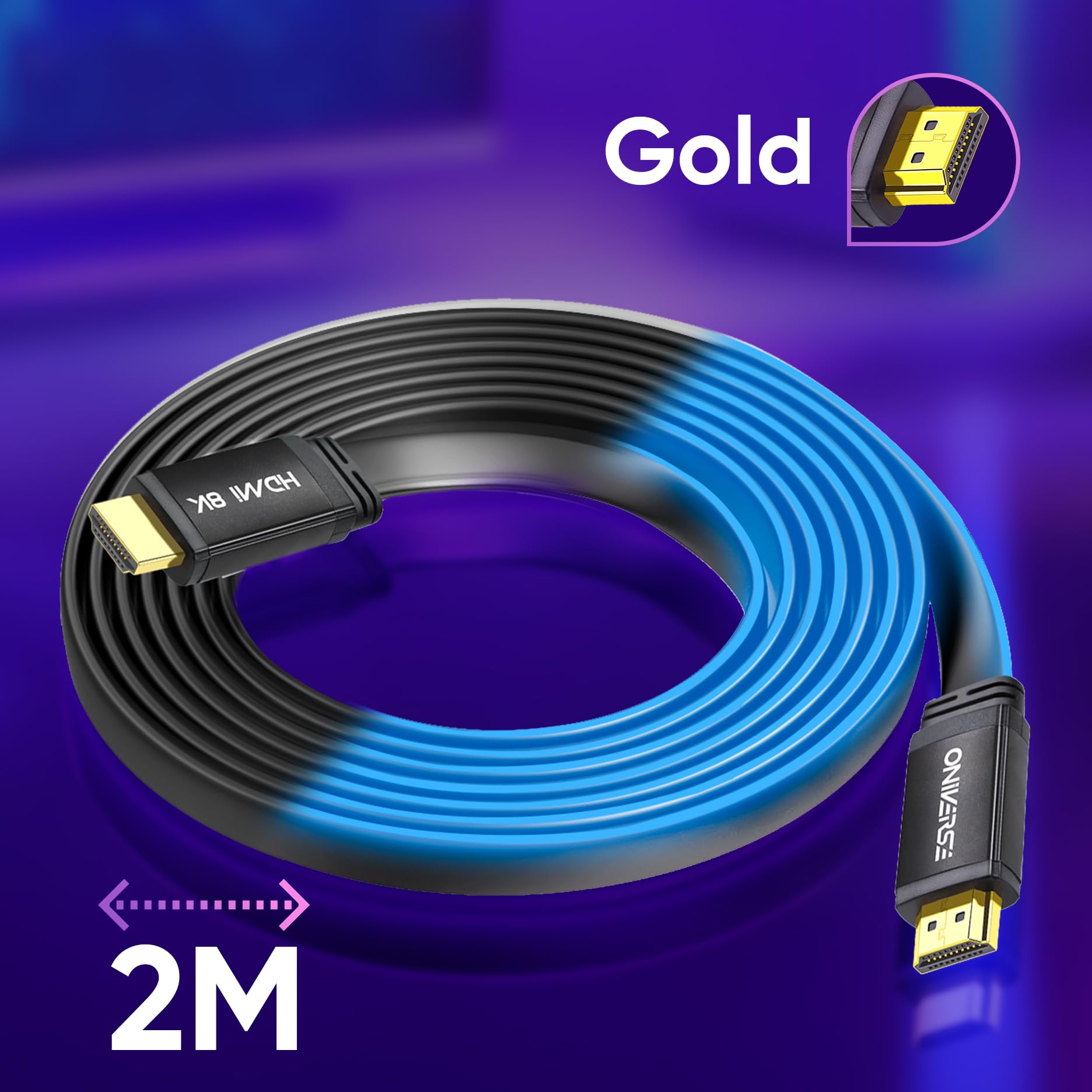 Oniverse Cavo HDMI 2.1 LED 8K 2 m piatto blu 48 Gbps