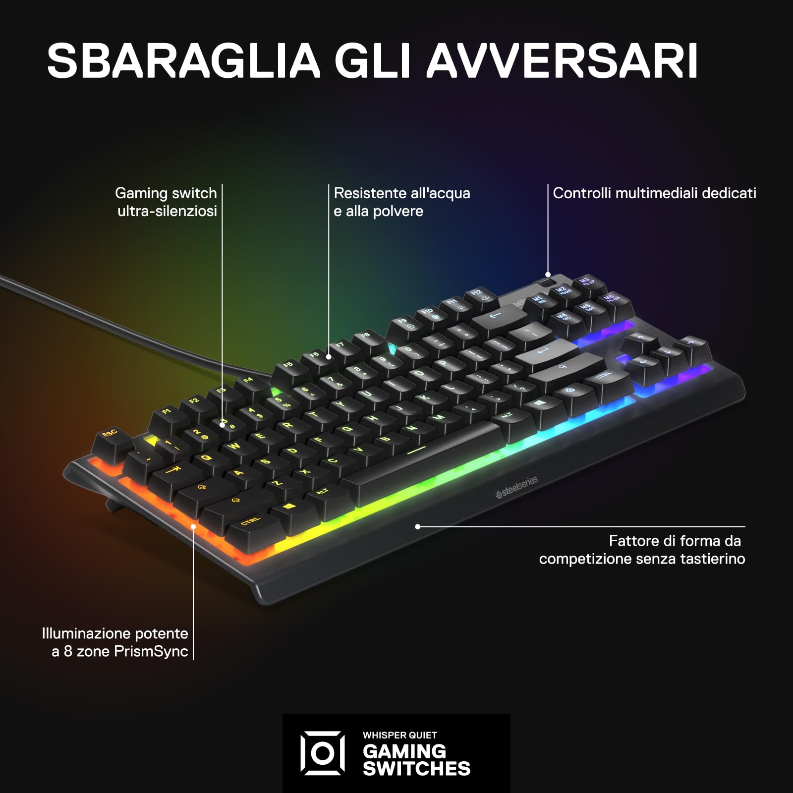SteelSeries Apex 3 TKL Tastiera Gaming RGB Nera 8 Zone
