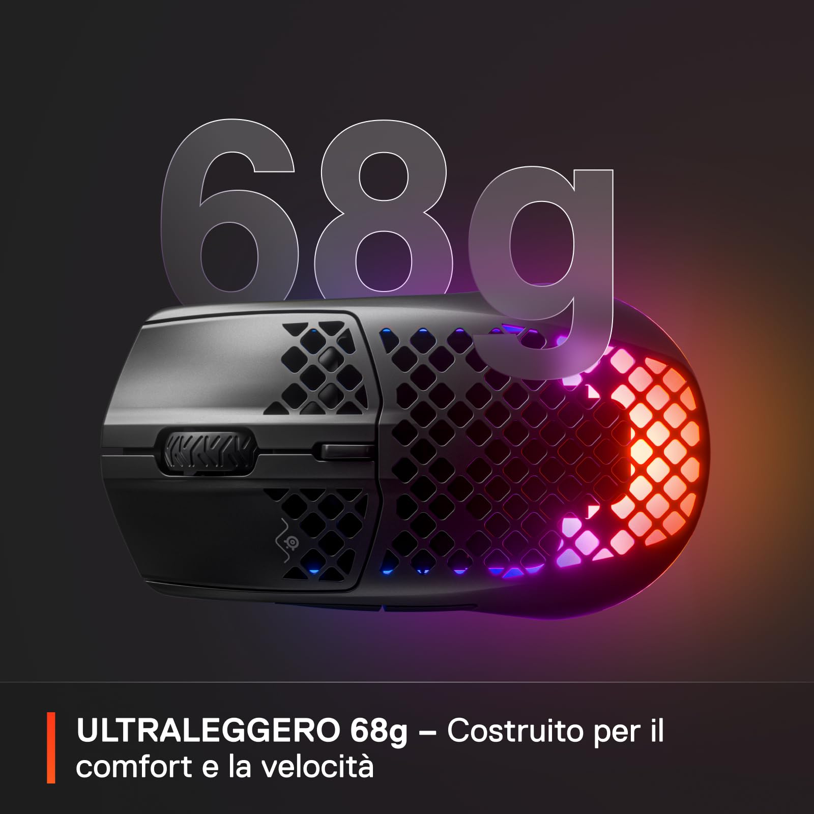 SteelSeries Aerox 3 Wireless Mouse Gaming 68g Onyx Nero