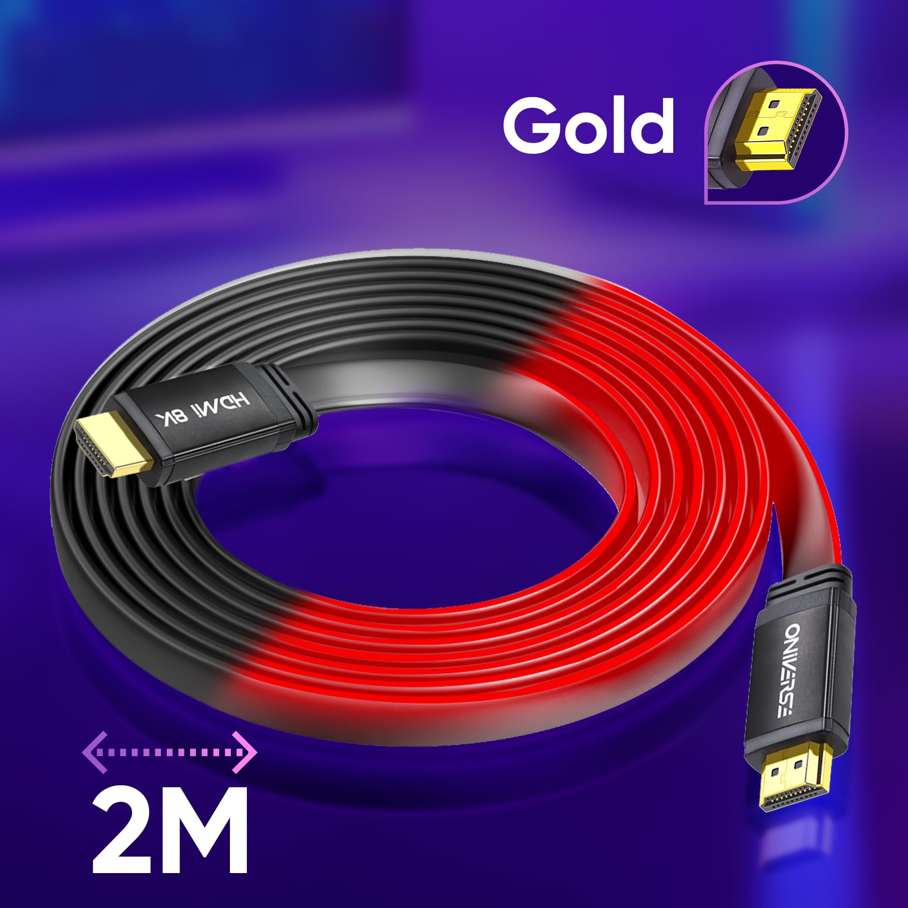 Oniverse Cavo HDMI LED 8K PS5 rosso alta velocità