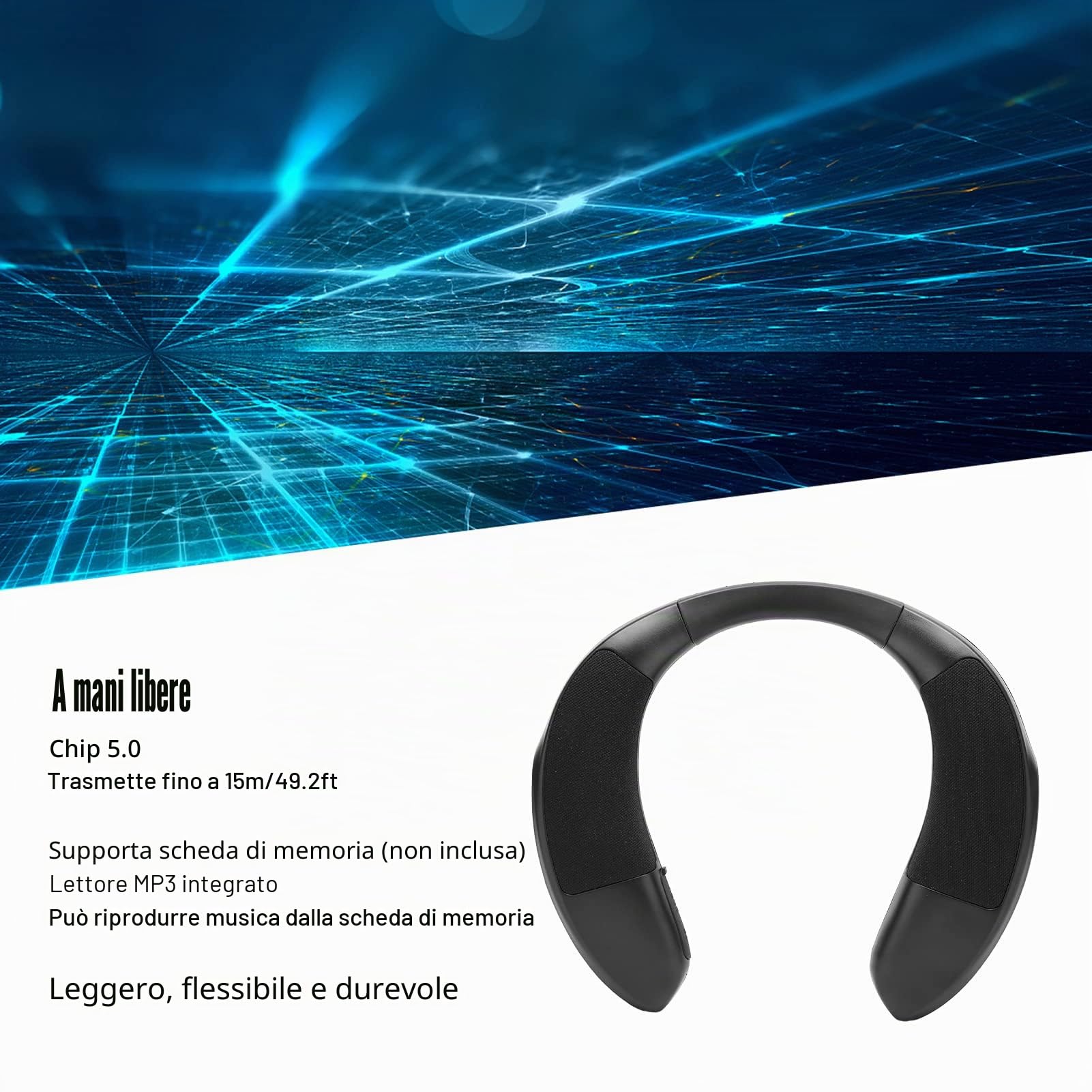 GOWENIC Altoparlante Collo BT 5.3 Stereo 3D con Microfono Nero