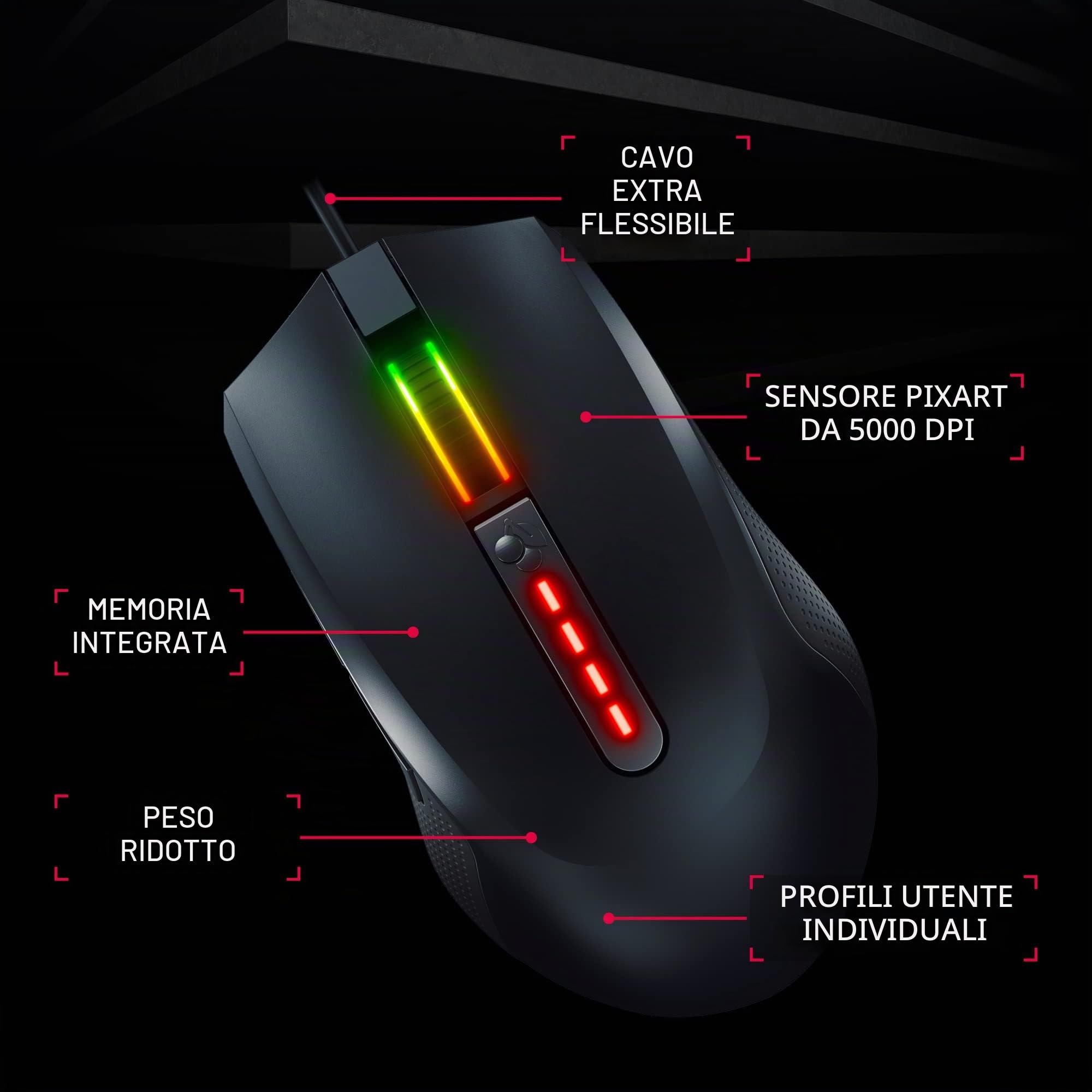 CHERRY MC 2.1 Mouse Gaming con Filo Nero 5000 DPI RGB